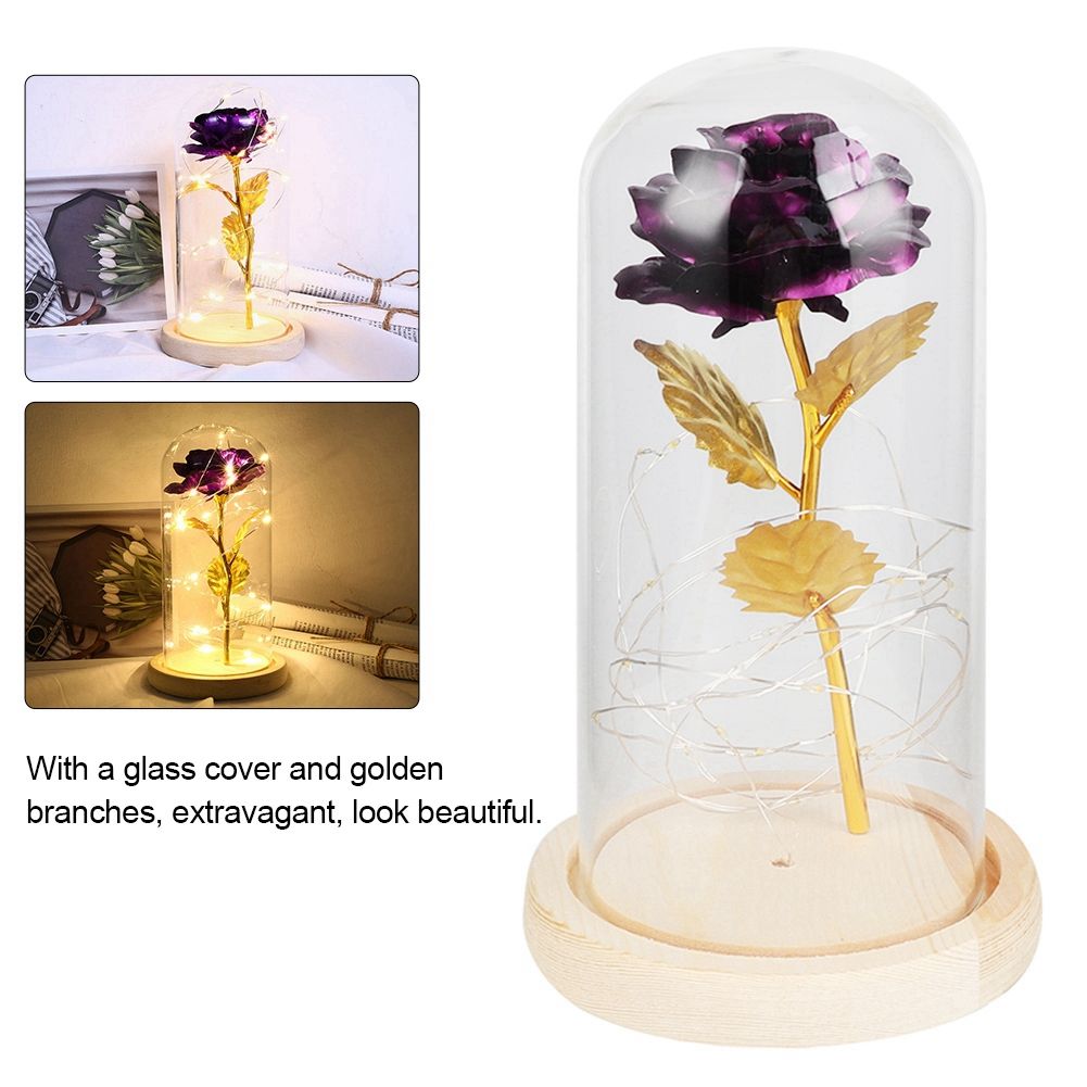LED Rose Bedside Lamp Glass Night Light Birthday Gift Home Decoration (Purple) view 9