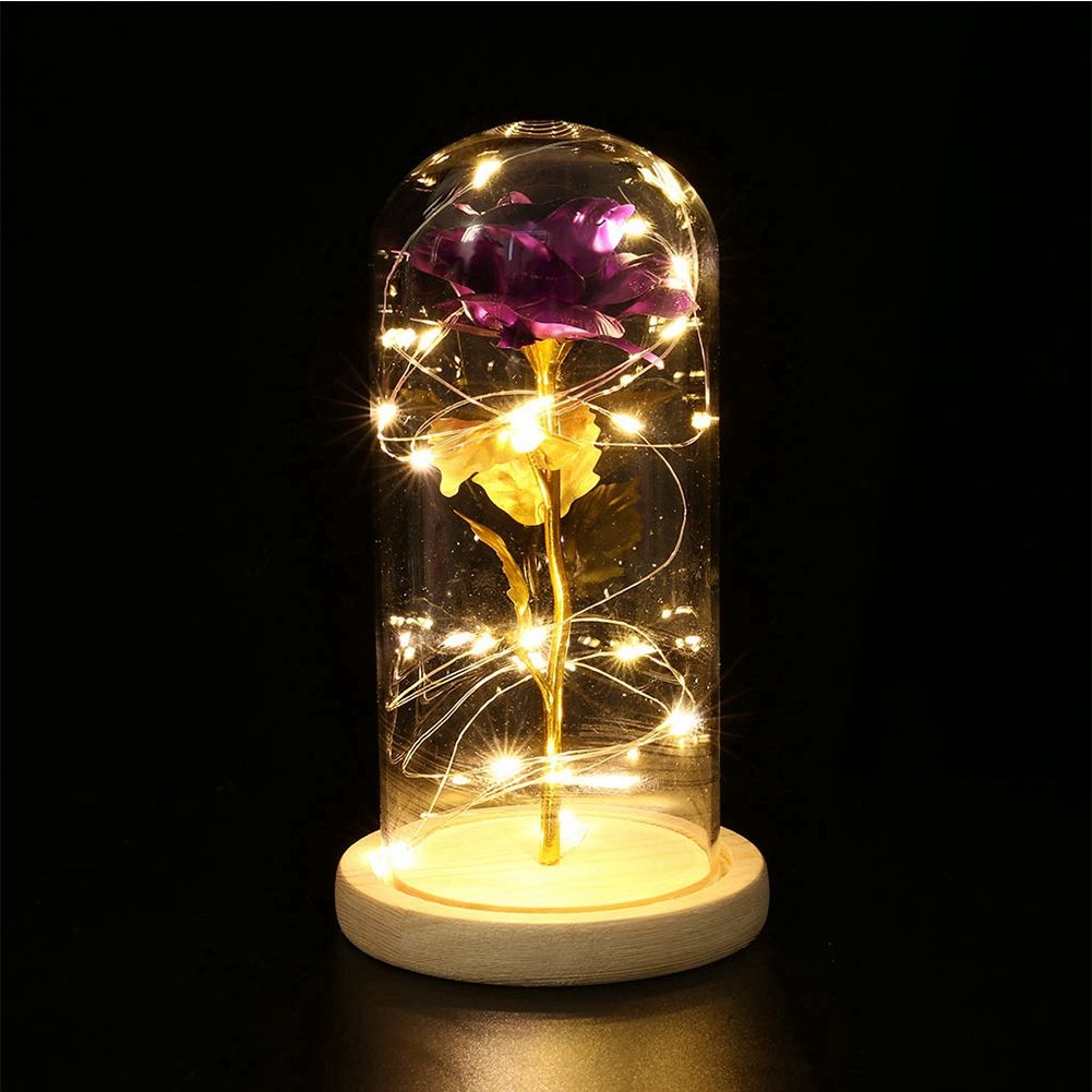 LED Rose Bedside Lamp Glass Night Light Birthday Gift Home Decoration (Purple) view 11