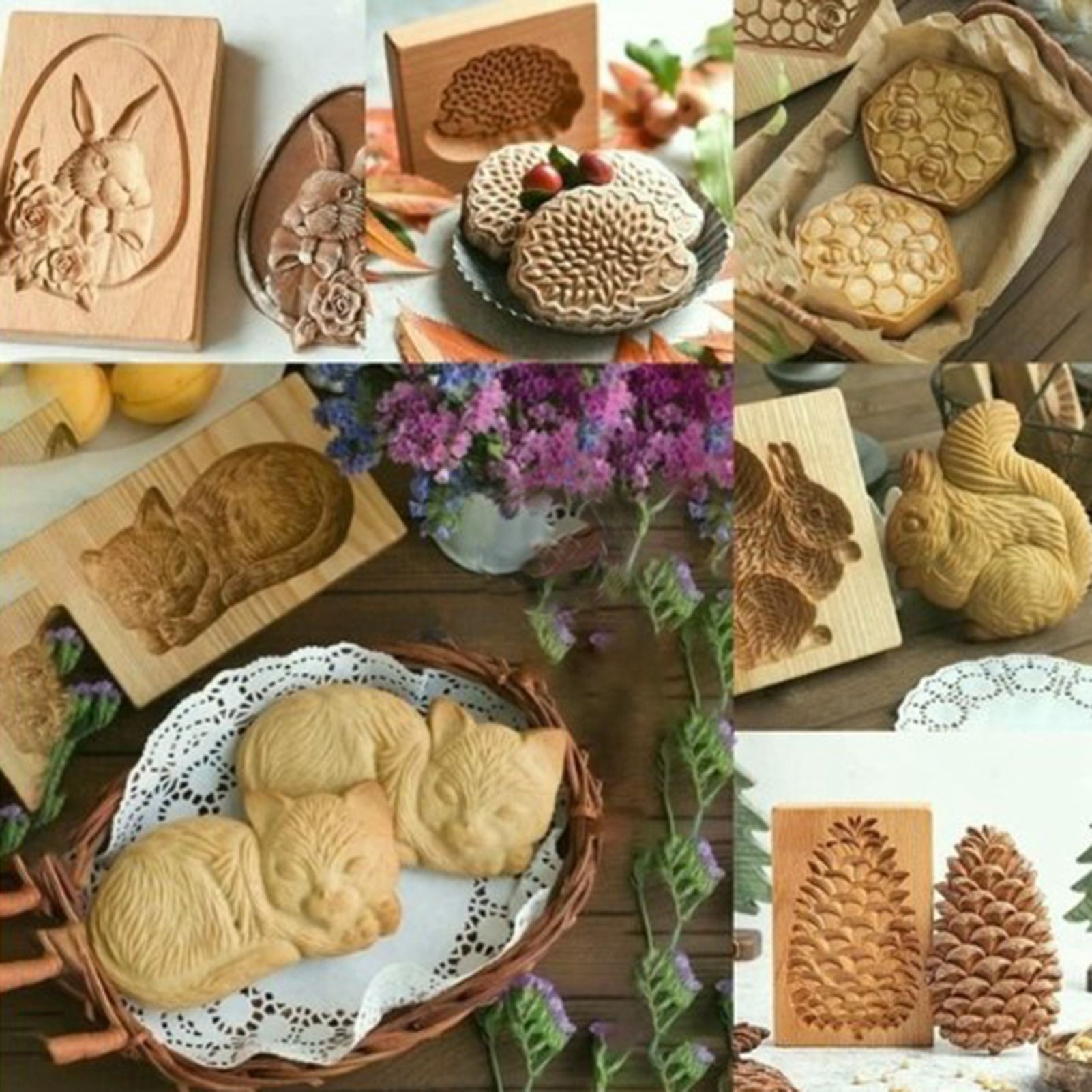 Cookie Embossing Molds Wooden Cookie Molds Biscuit Press Stamp Mold Baking Tools view 2