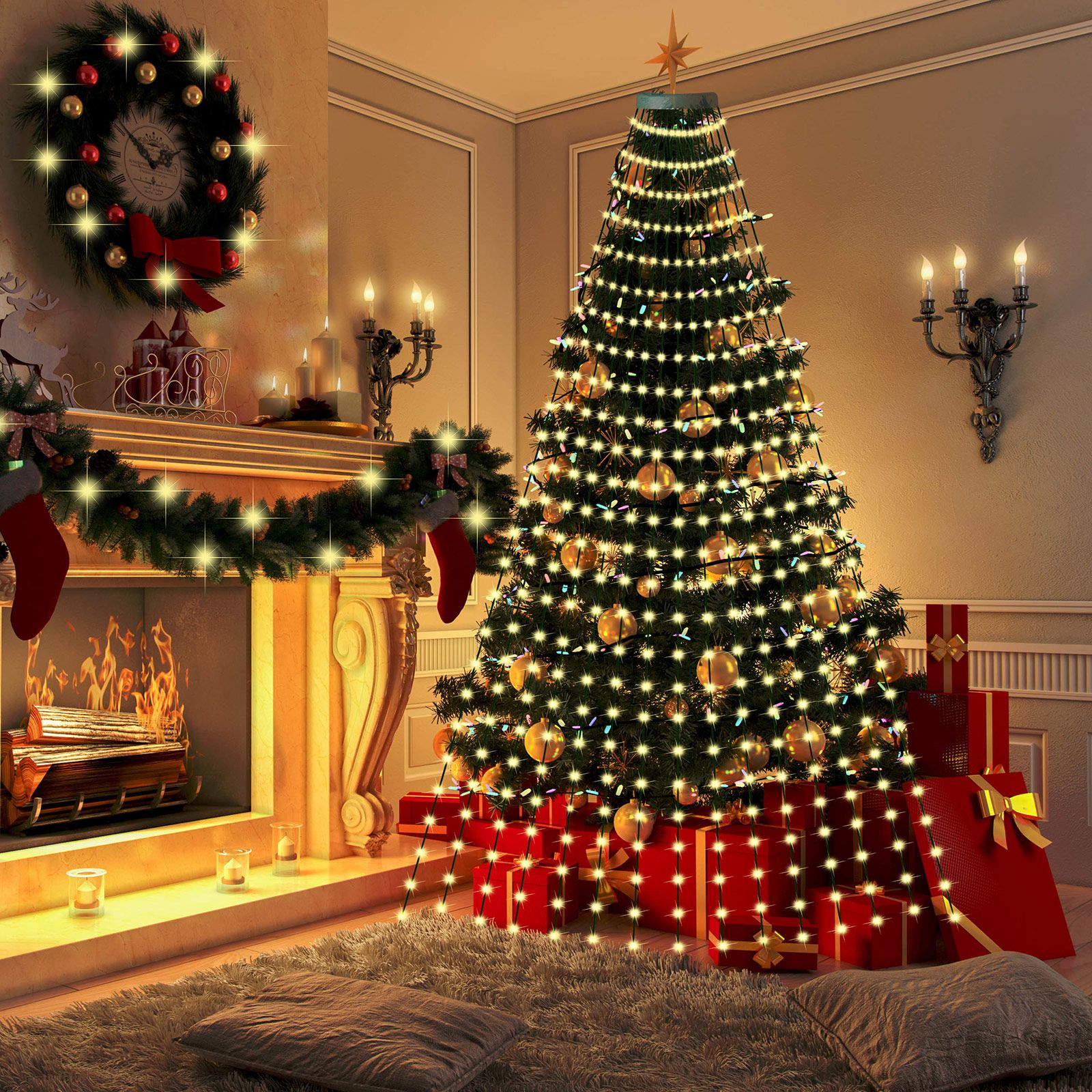 Christmas Tree Decorative Lights String Garden Layout Waterfall Lights Party view 5
