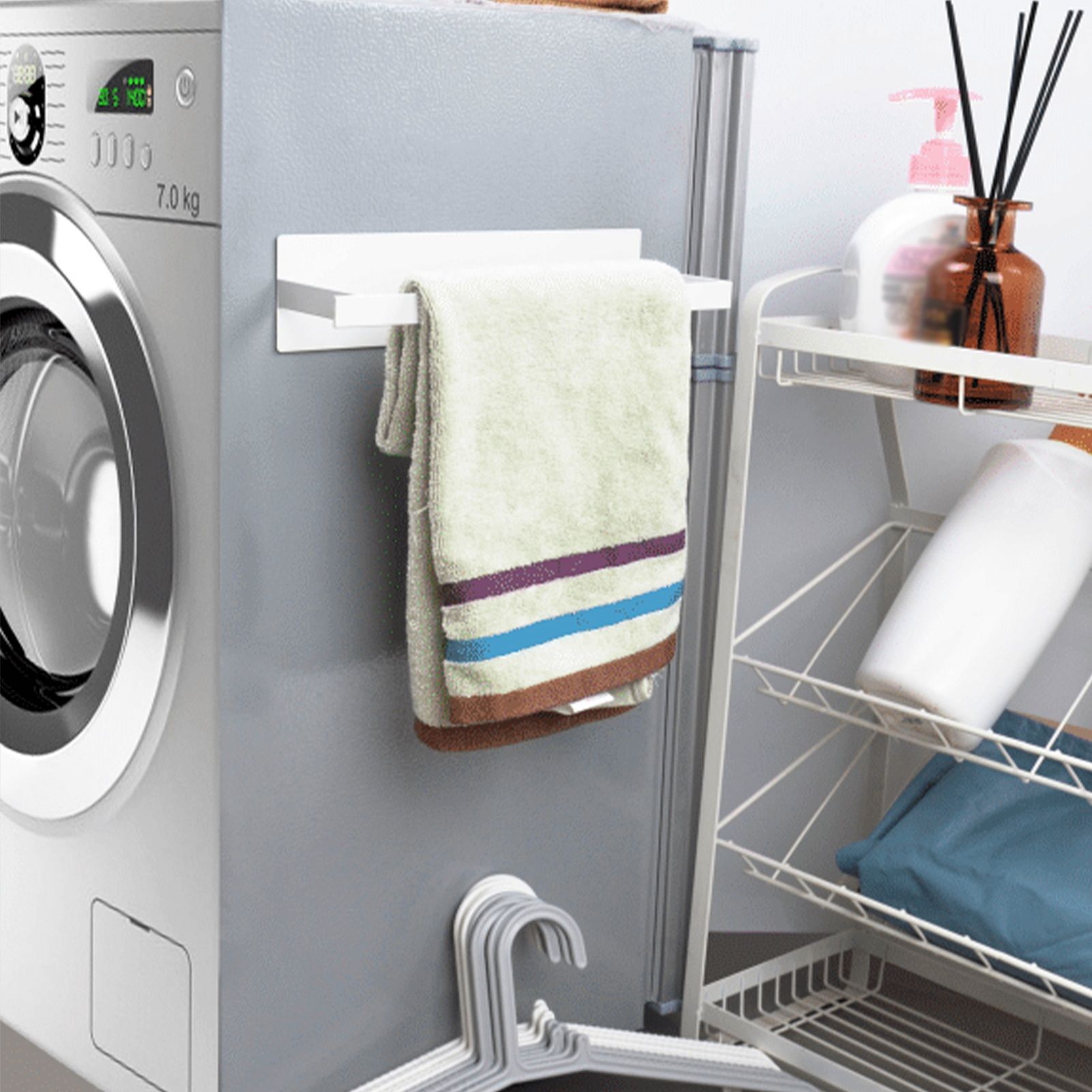 Washing Machine Side Hanger Non Punching Magnetic Hanger Storage Rack view 6