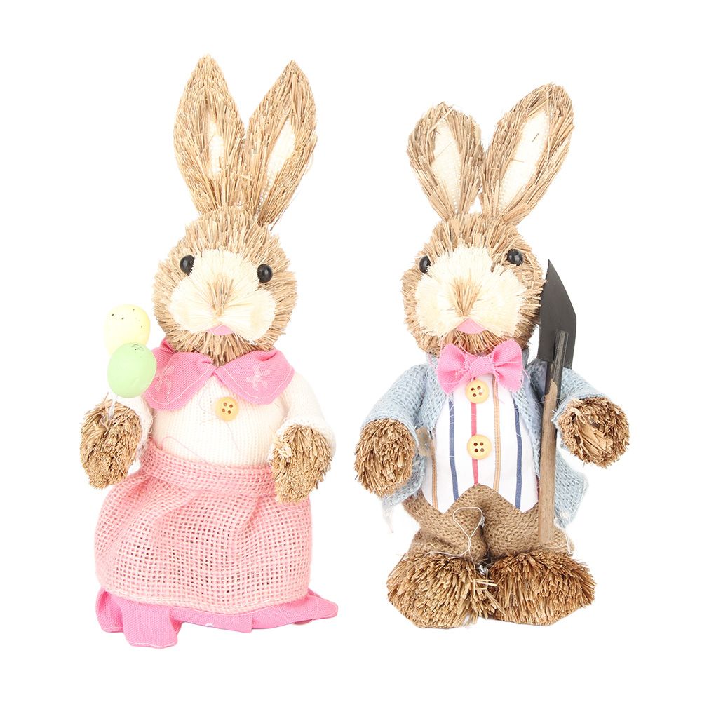 2PCS Easter Bunny Ornament Cute Rustic Simulation Rabbit Doll Home Party