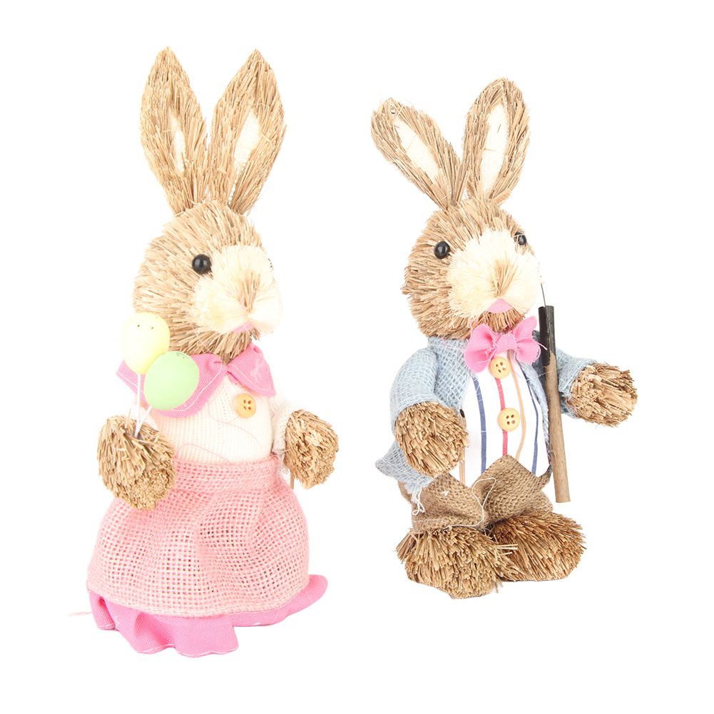 2PCS Easter Bunny Ornament Cute Rustic Simulation Rabbit Doll Home Party view 2