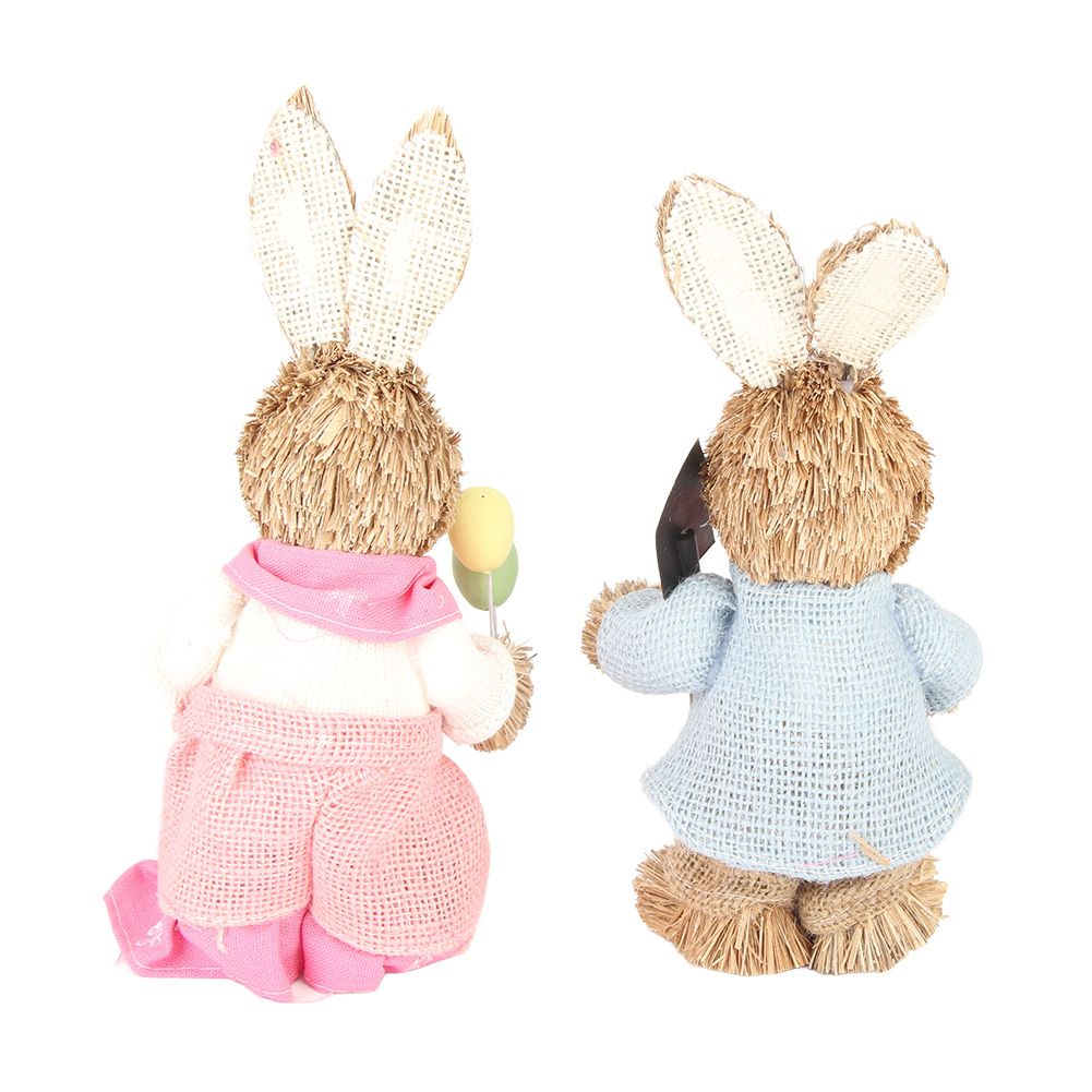 2PCS Easter Bunny Ornament Cute Rustic Simulation Rabbit Doll Home Party view 4