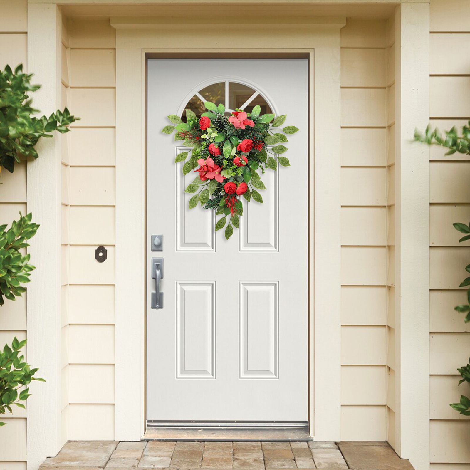 Red Tea Bud Hydrangea Upside down Tree PVC Green Plant Door Hanging Home view 5