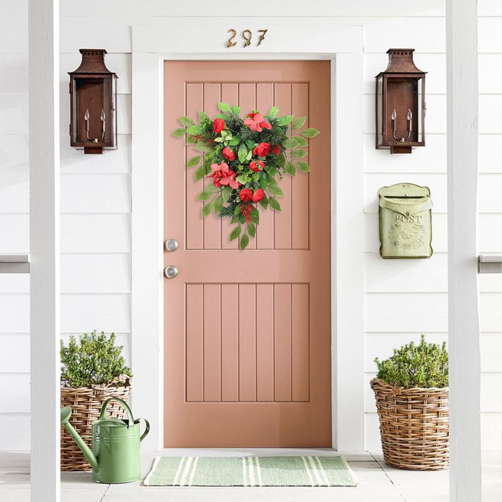 Red Tea Bud Hydrangea Upside down Tree PVC Green Plant Door Hanging Home view 6