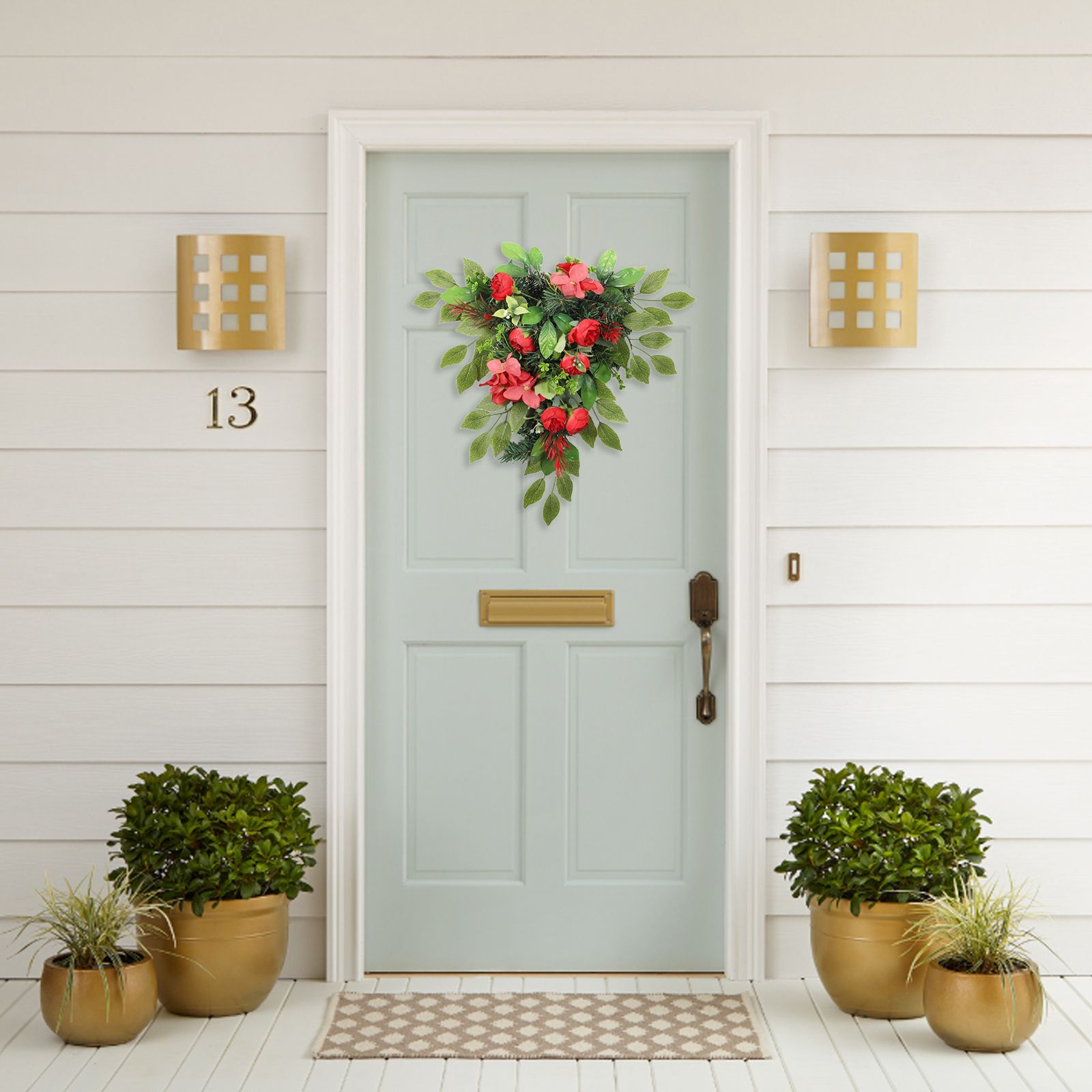 Red Tea Bud Hydrangea Upside down Tree PVC Green Plant Door Hanging Home view 7