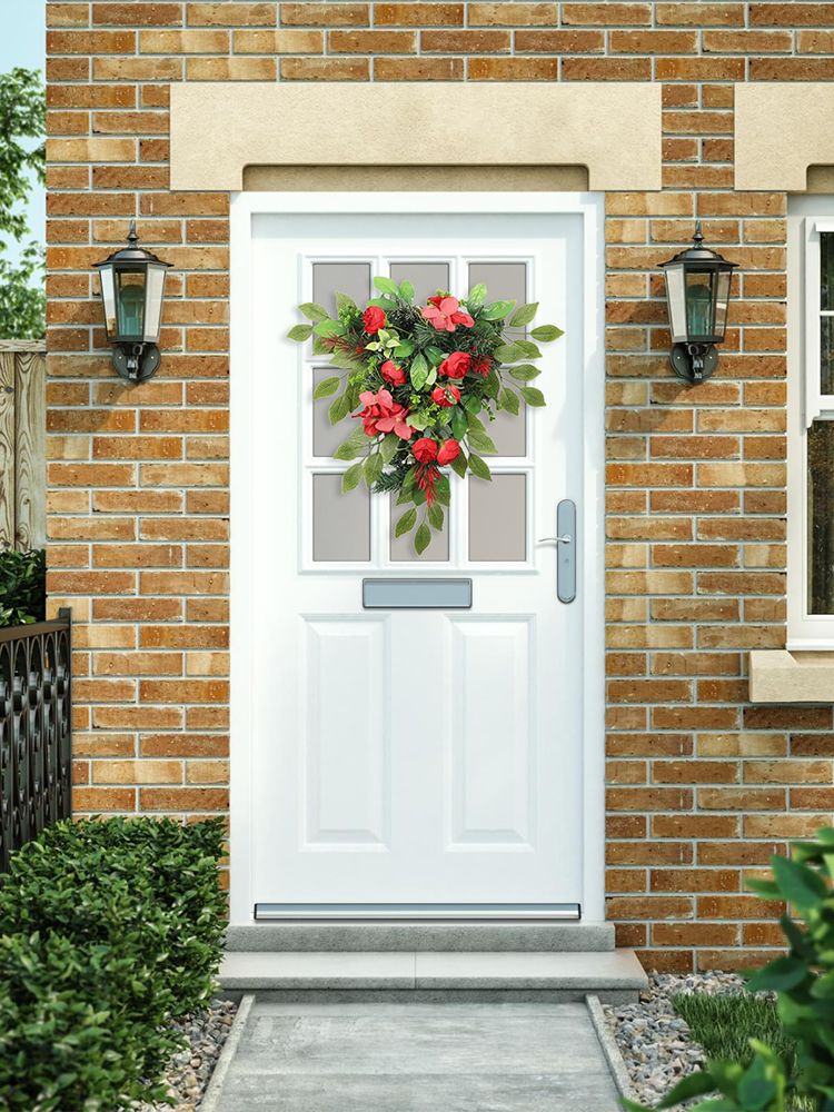 Red Tea Bud Hydrangea Upside down Tree PVC Green Plant Door Hanging Home view 9