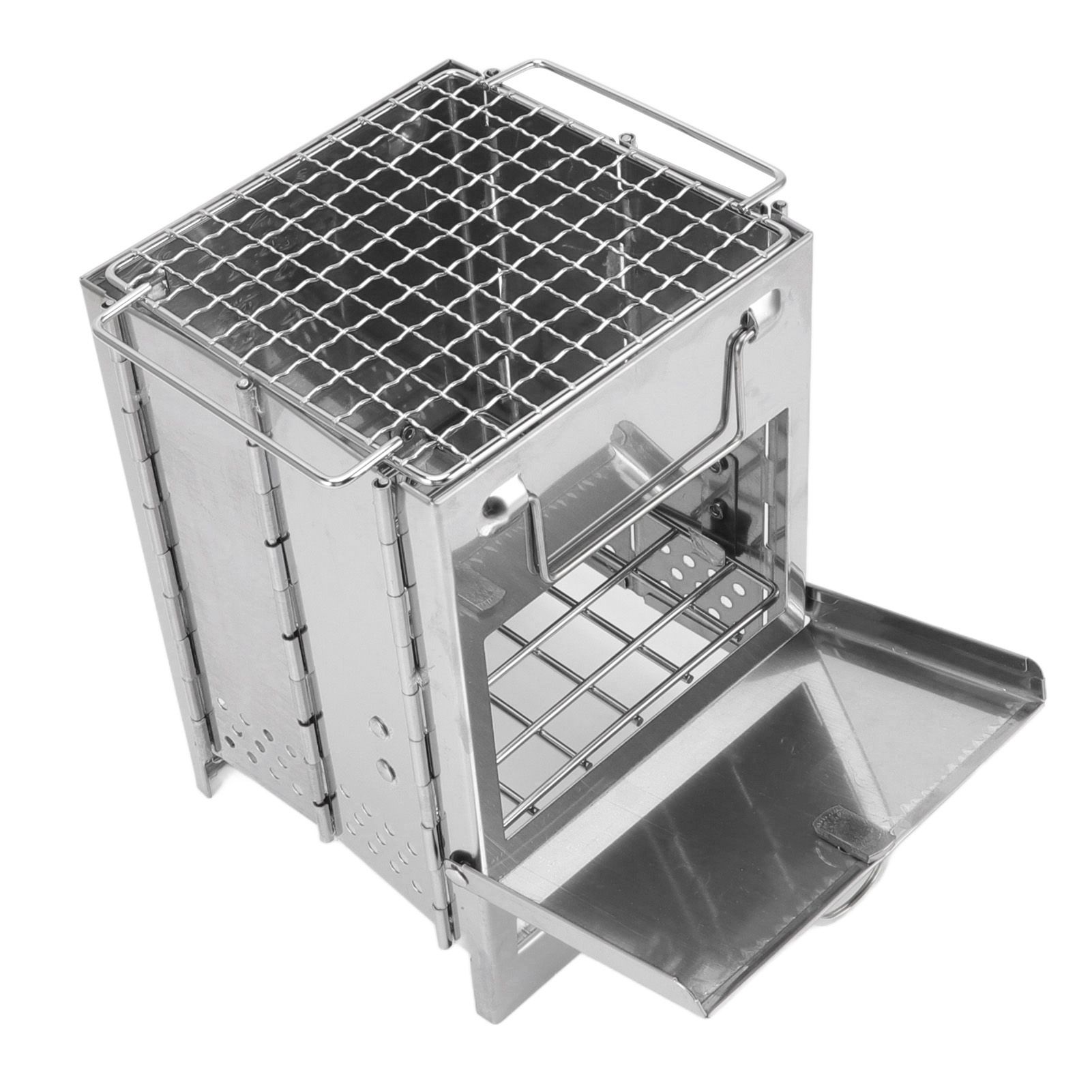 Camping Wood Stove Foldable Stainless Steel Integrated Mini BBQ Grill for Warm view 3
