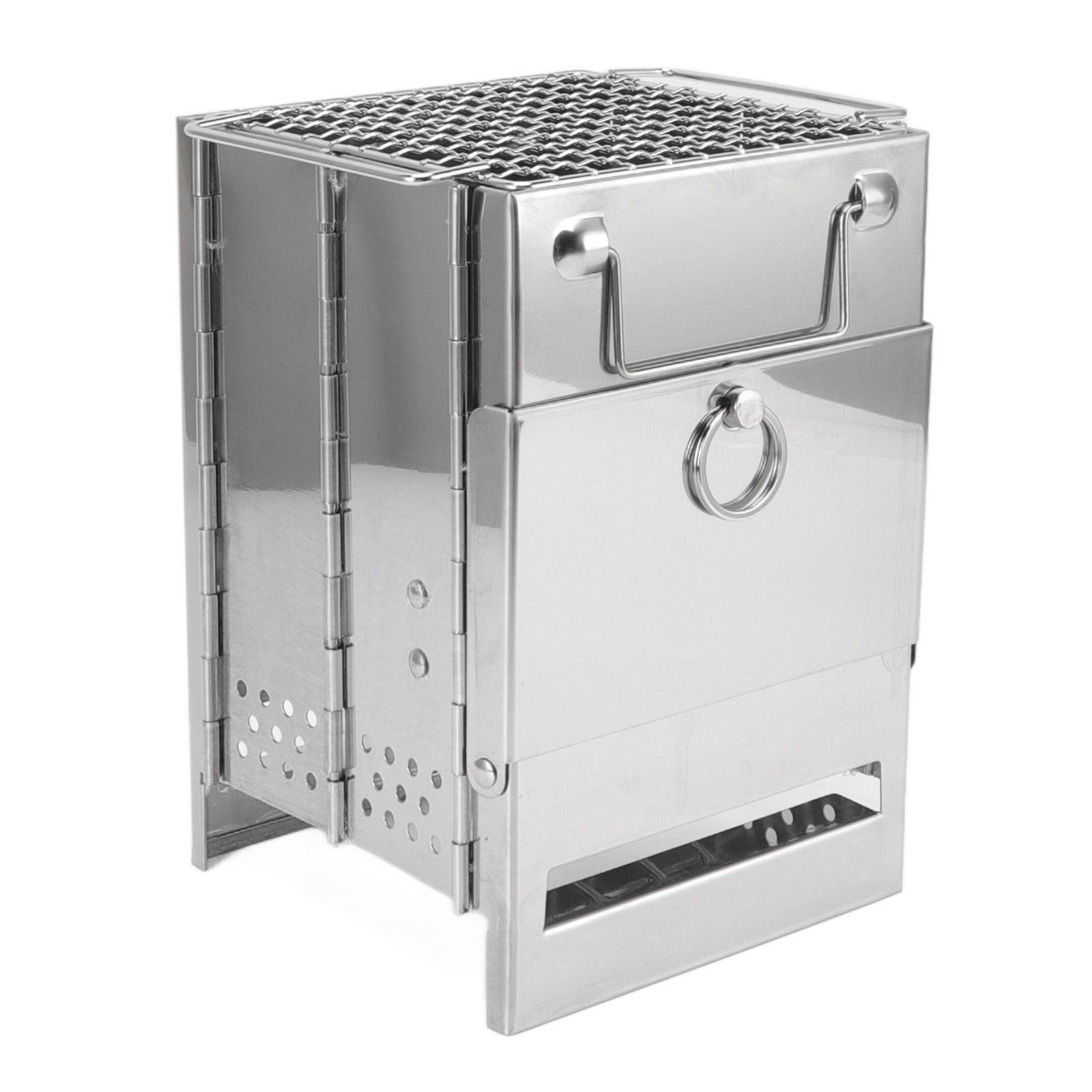 Camping Wood Stove Foldable Stainless Steel Integrated Mini BBQ Grill for Warm view 6