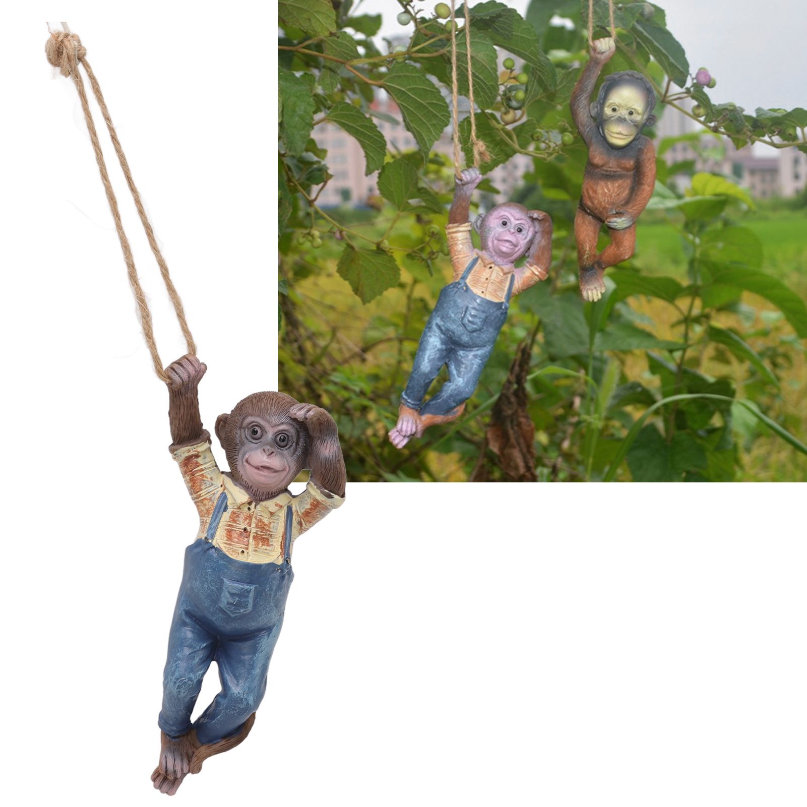 Garden Monkey Statues Cute Simulation Resin Hanging Monkey Garden Ornament for view 11