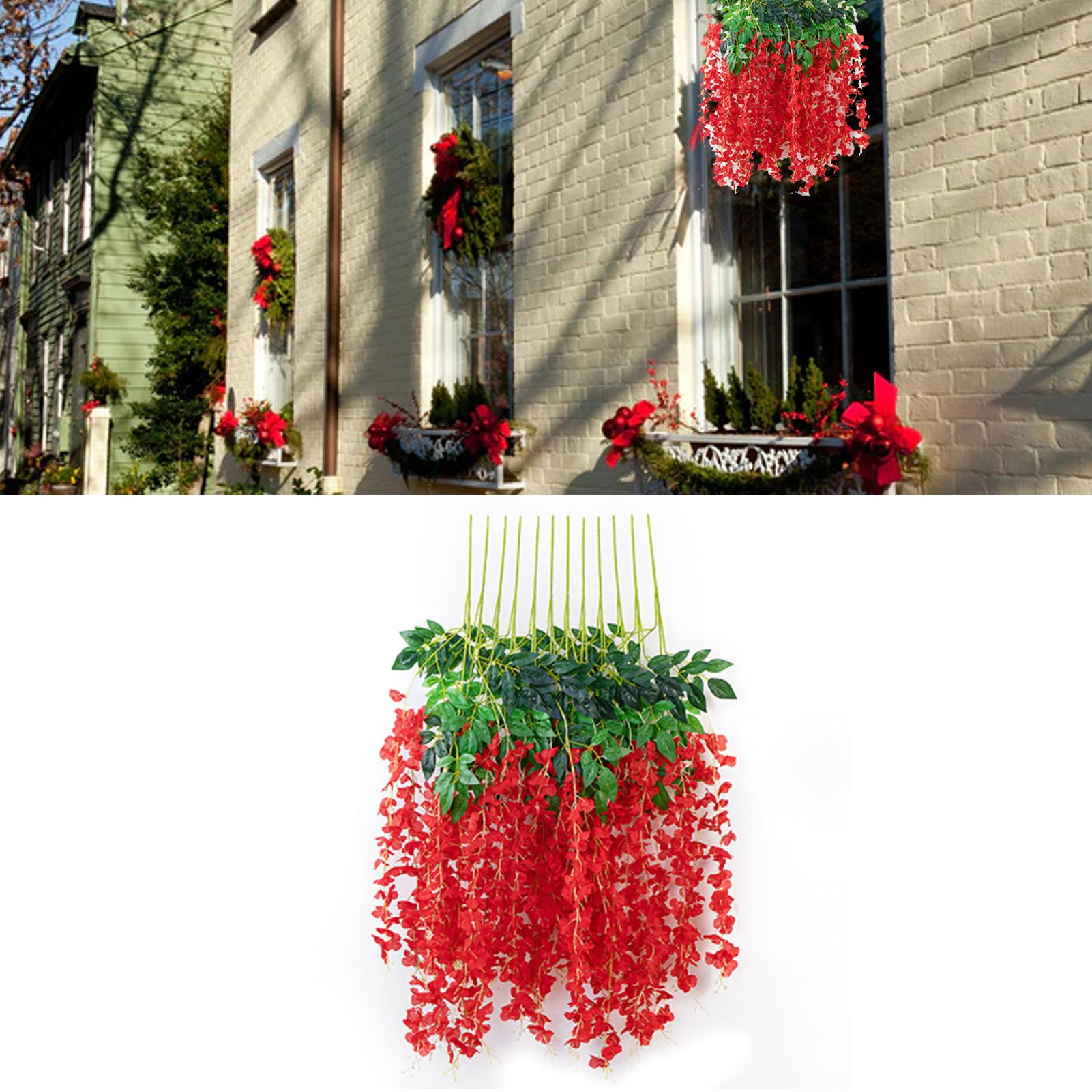 Simulated 6 Leaves Wisteria Decoration Silk Flower Artificial Faux Indoor Vine view 6