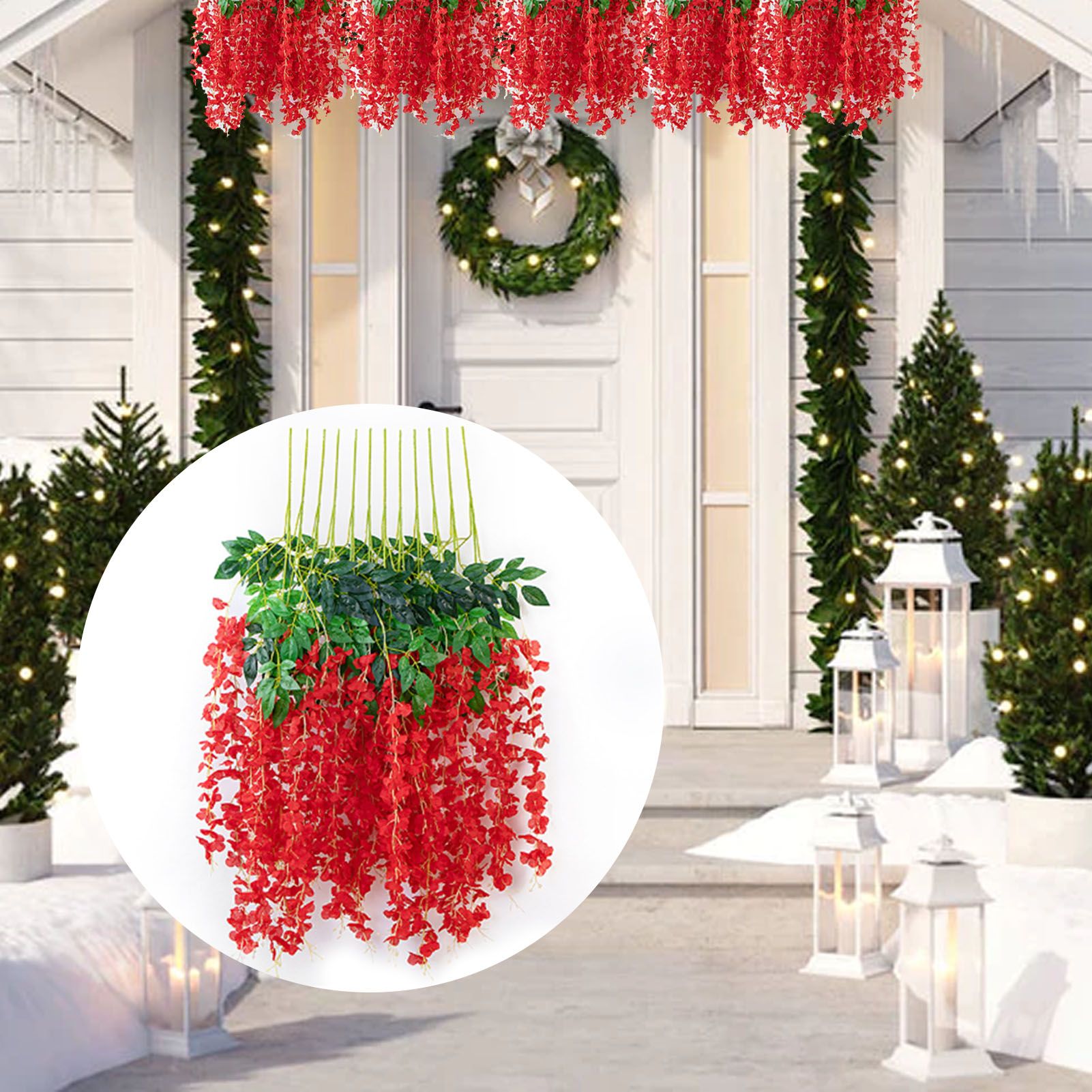 Simulated 6 Leaves Wisteria Decoration Silk Flower Artificial Faux Indoor Vine view 11