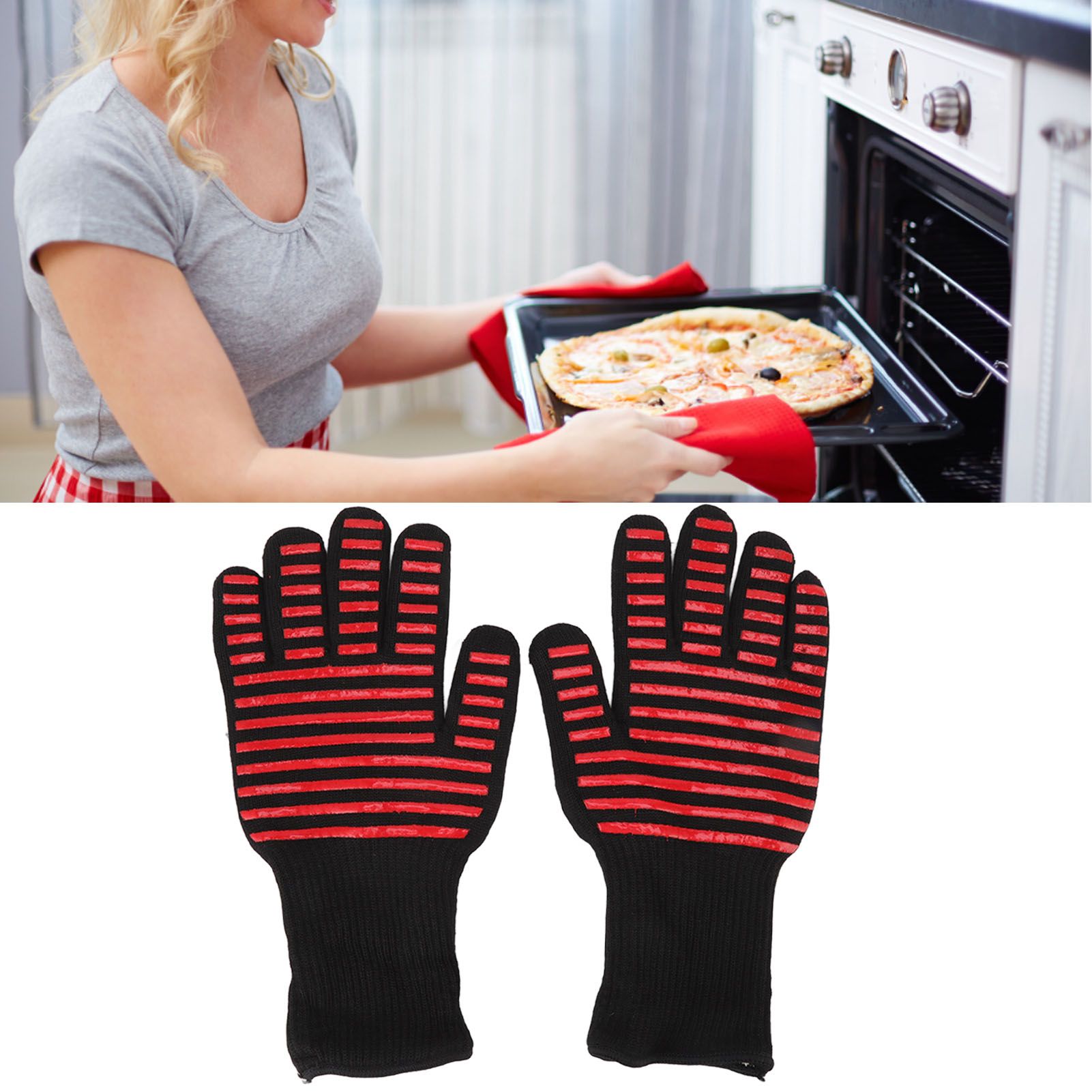 2PCS BBQ Fire Gloves Flame Retardant High Temperature Resistant Microwave Oven view 11