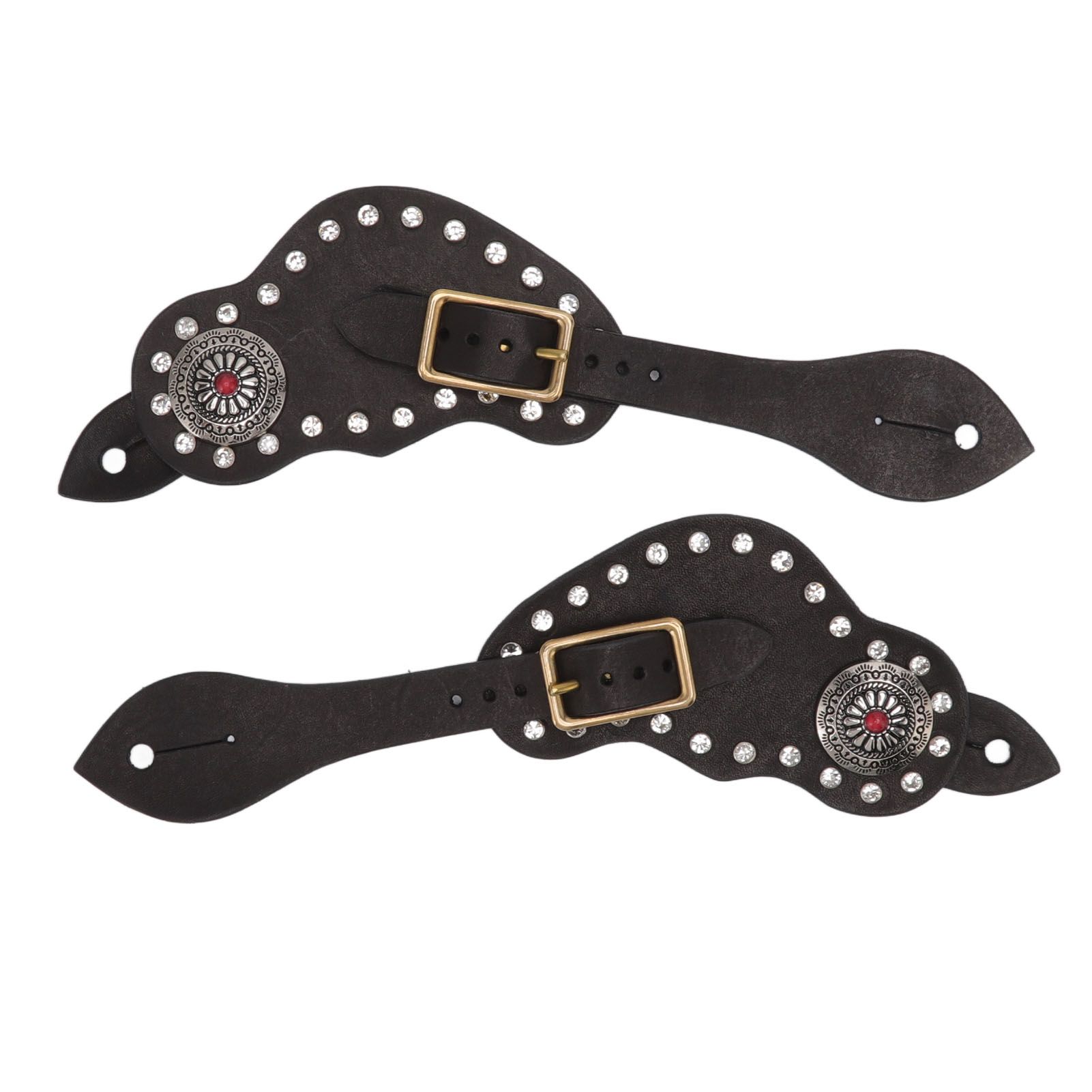 1Pair Spur Strap Leather Rhinestone Western Vintage Style Horse Riding