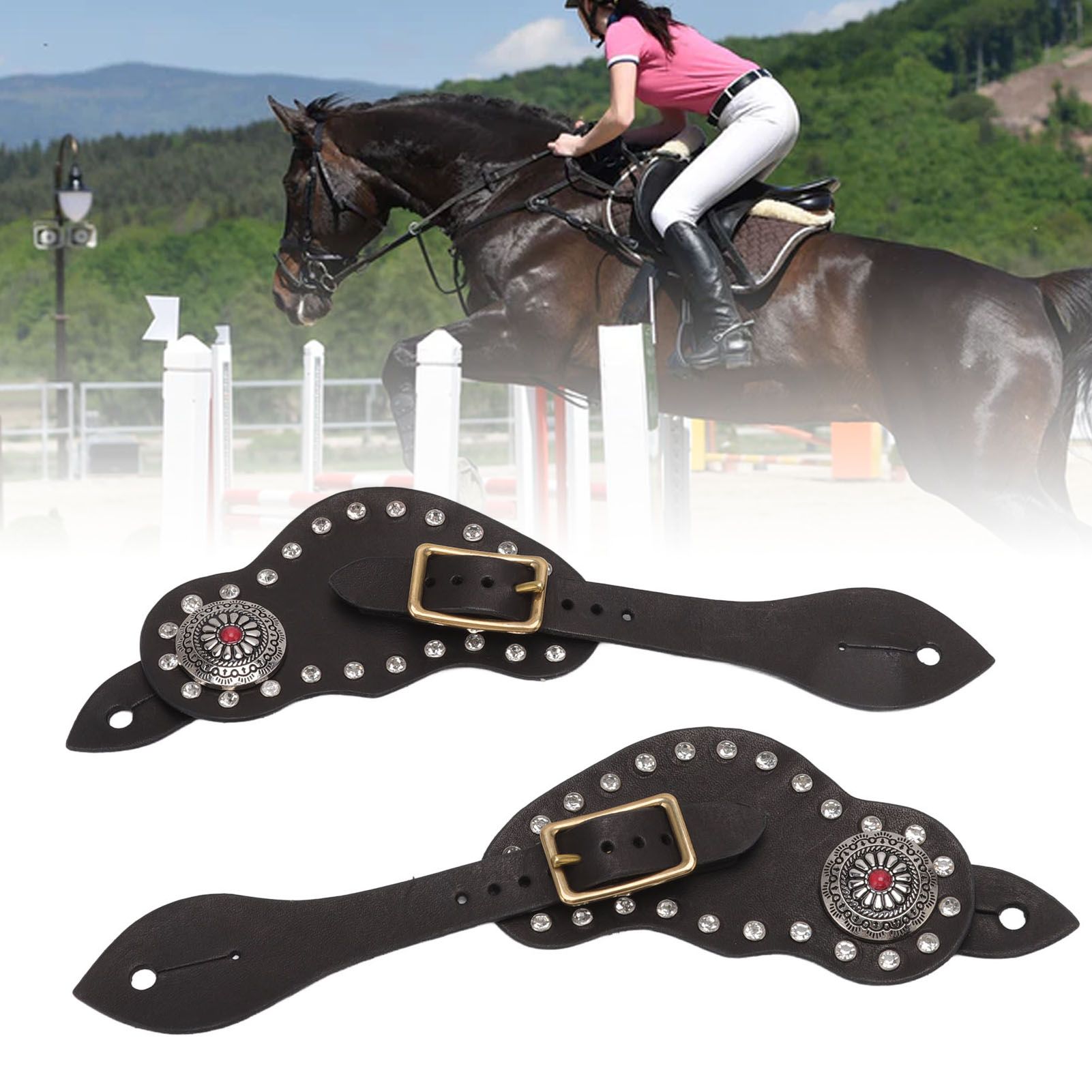 1Pair Spur Strap Leather Rhinestone Western Vintage Style Horse Riding view 12