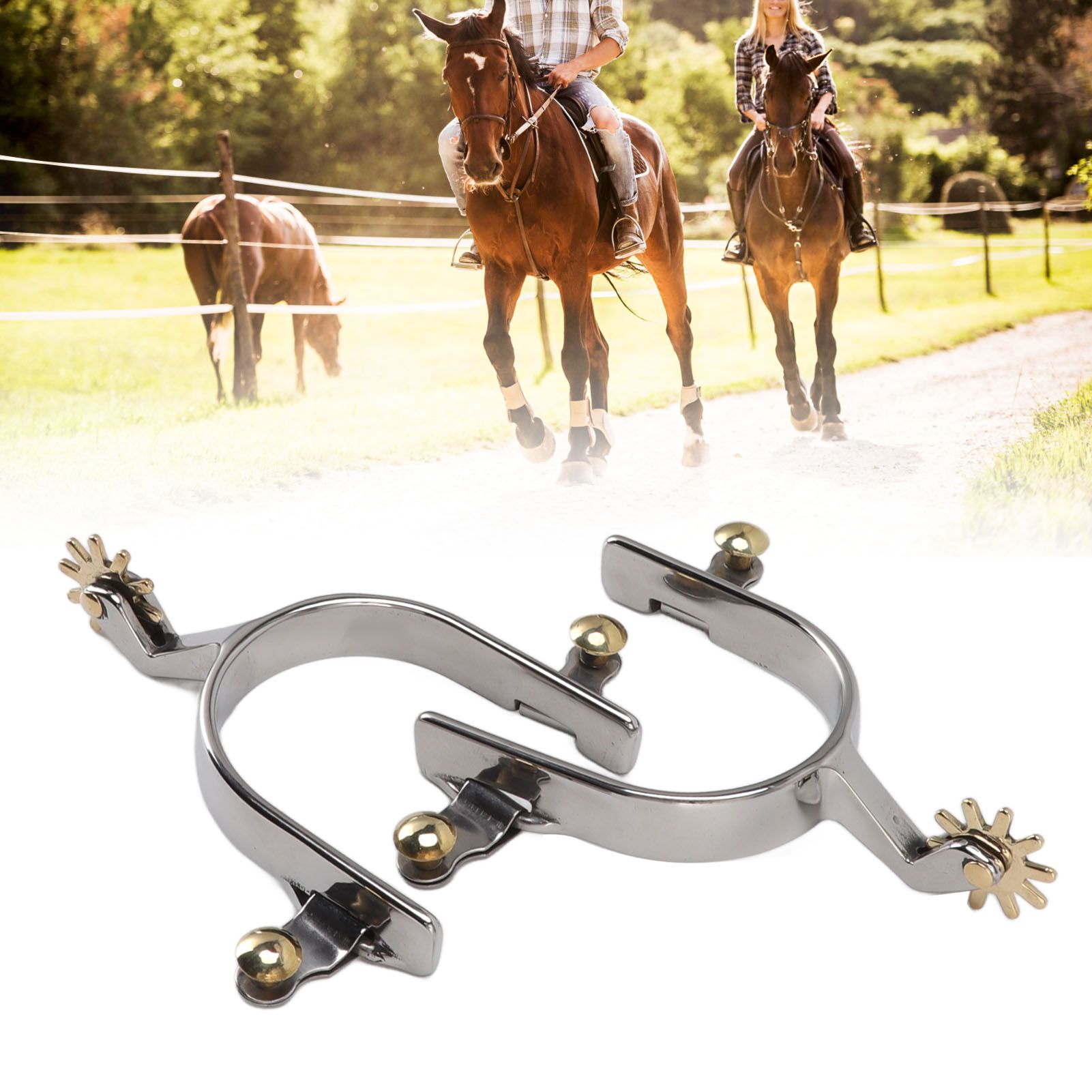 1 Pair Horse Spurs Stainless Steel Exquisite Cowboy Equestrian Boot Spurs for view 11