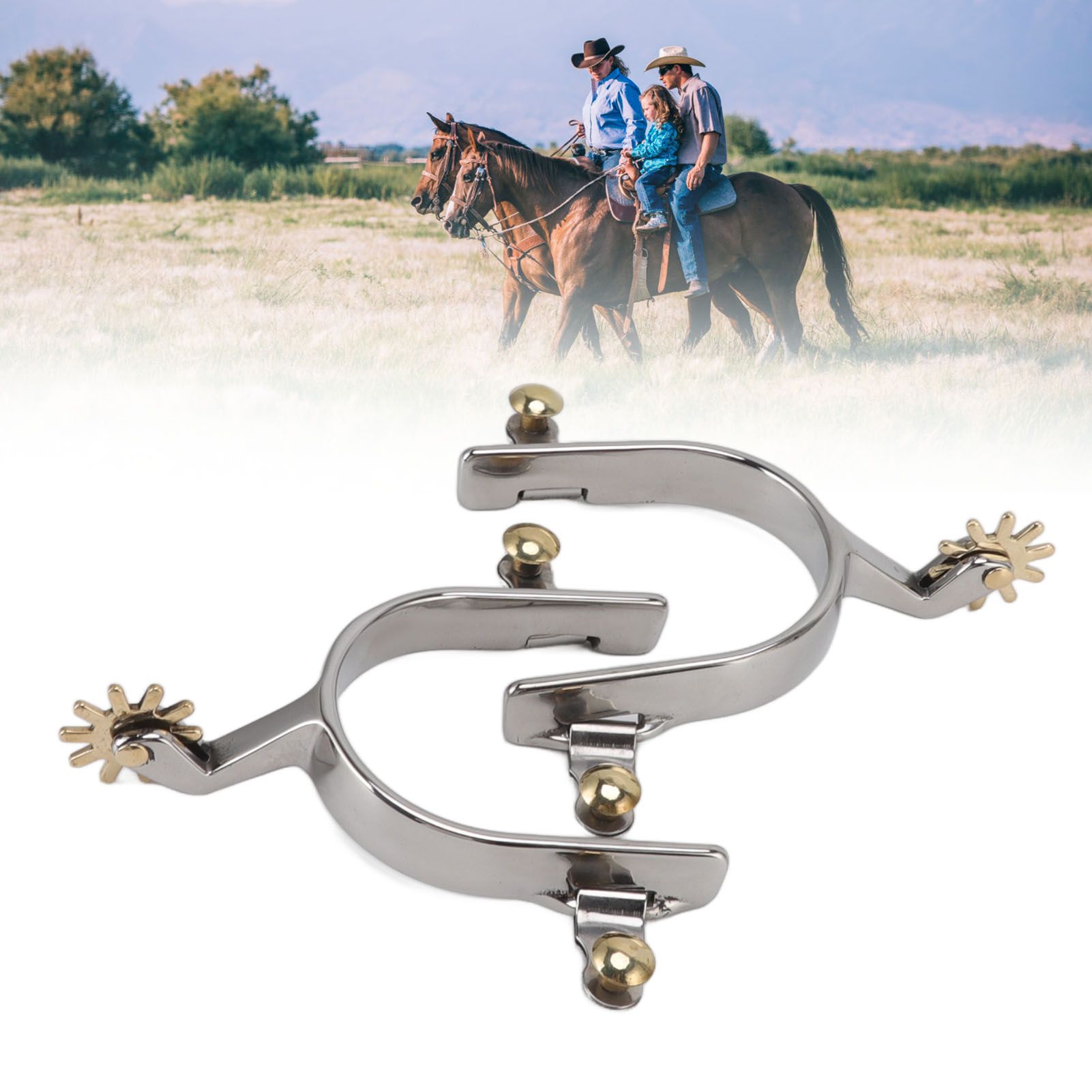 1 Pair Horse Spurs Stainless Steel Exquisite Cowboy Equestrian Boot Spurs for view 12