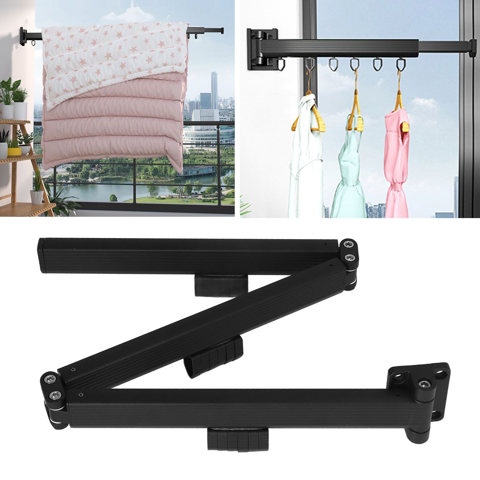 Laundry Drying Rack Retractable 3 Folding Wall Mounted Clothes Drying Rack for view 12