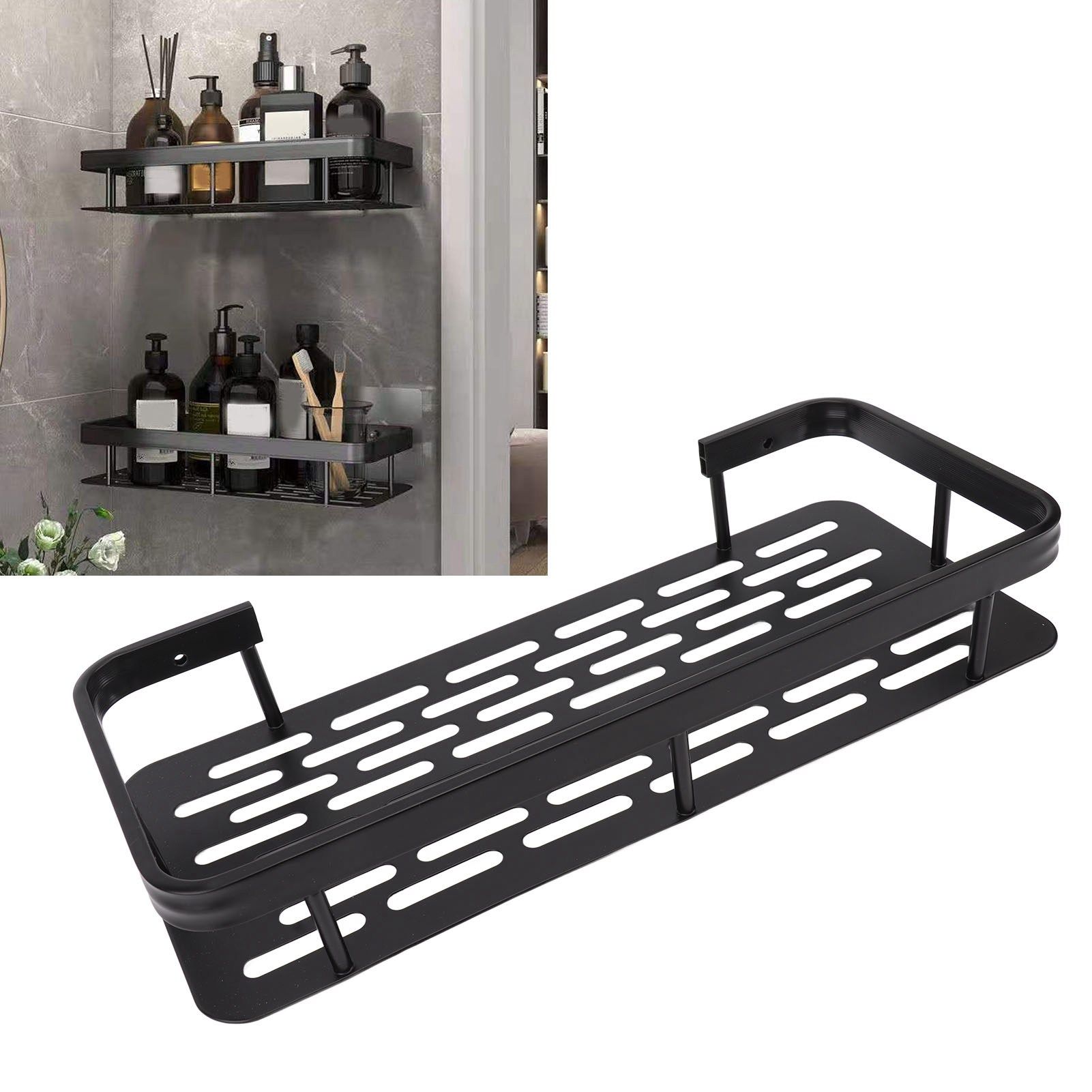 Shower Caddy Single Tier Durable Aluminium Rustproof Sticker Installation view 11