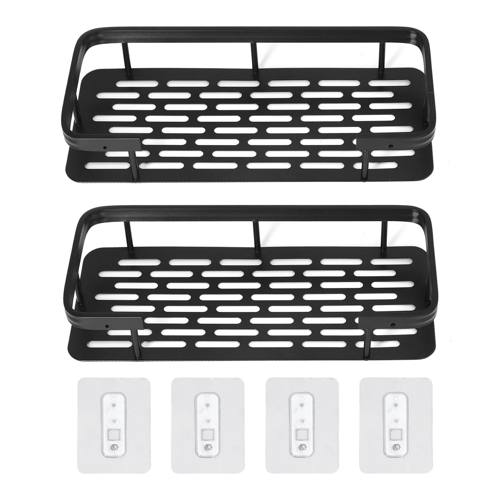 Shower Caddy Double Layer Rectangle Shape Space Saving Aluminum Punching Free — image 1