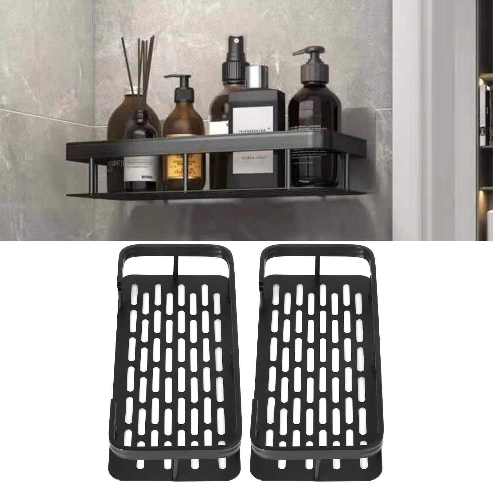 Shower Caddy Double Layer Rectangle Shape Space Saving Aluminum Punching Free view 11