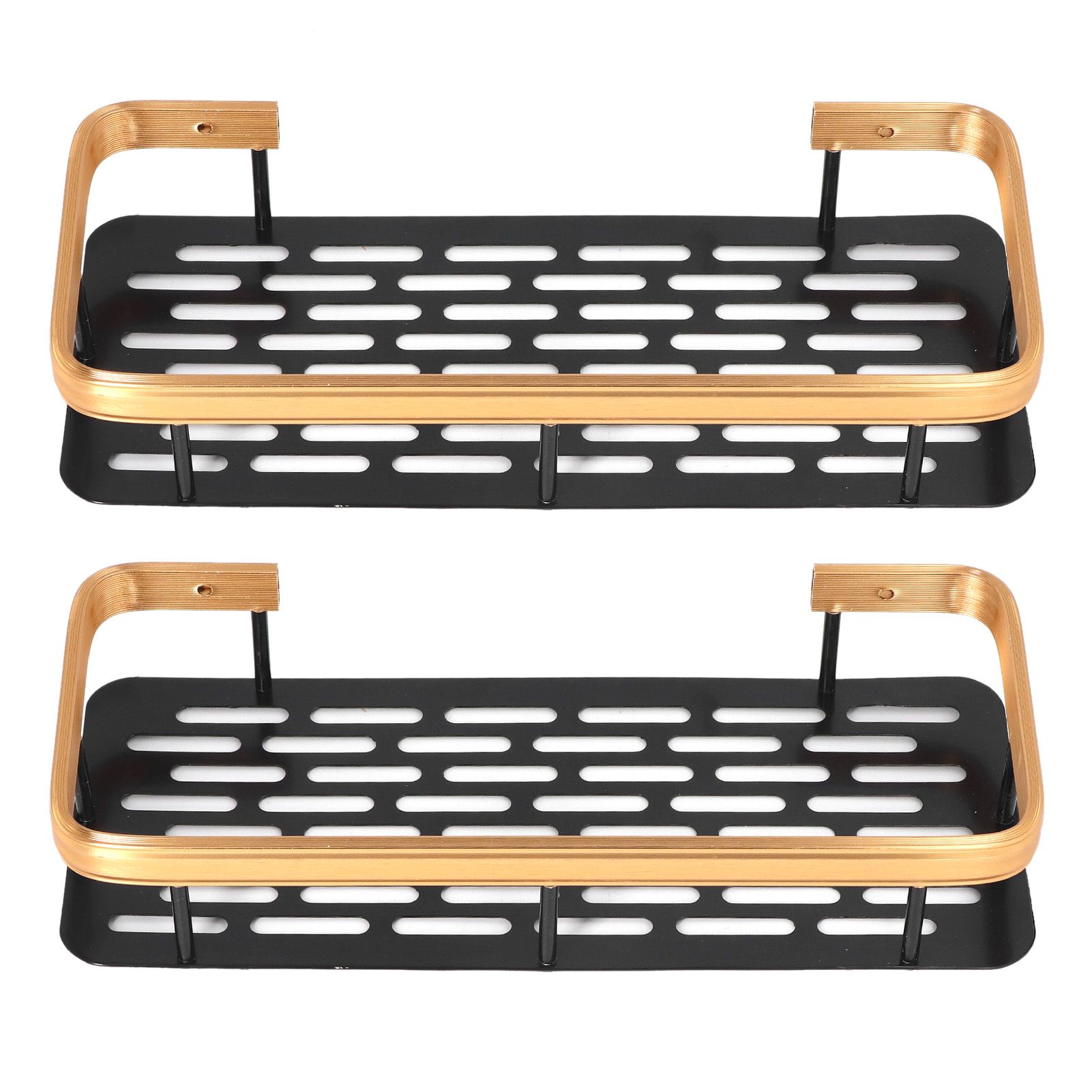 Shower Caddy Double Layer Rectangle Shape Space Saving Aluminum Punching Free view 3