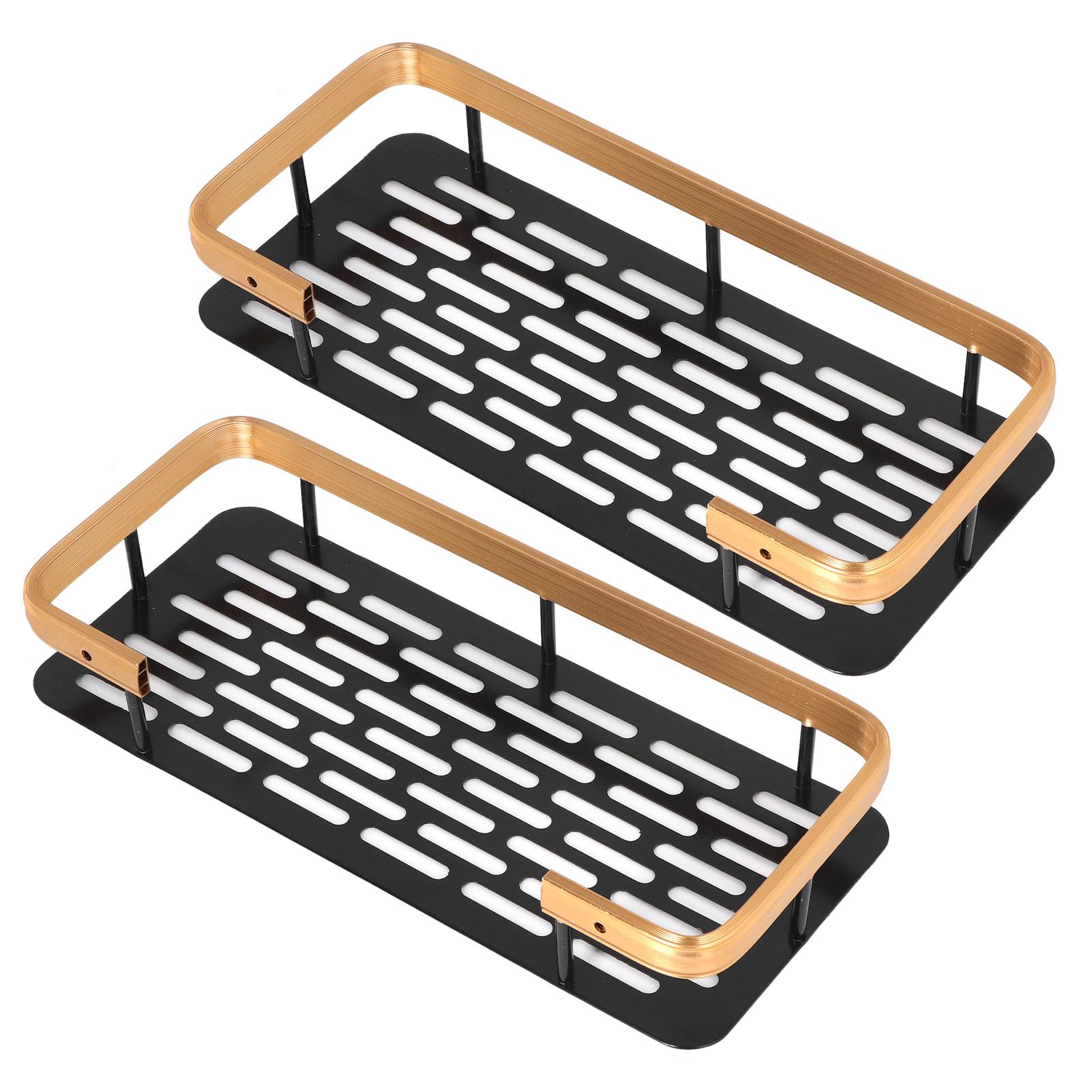 Shower Caddy Double Layer Rectangle Shape Space Saving Aluminum Punching Free view 7