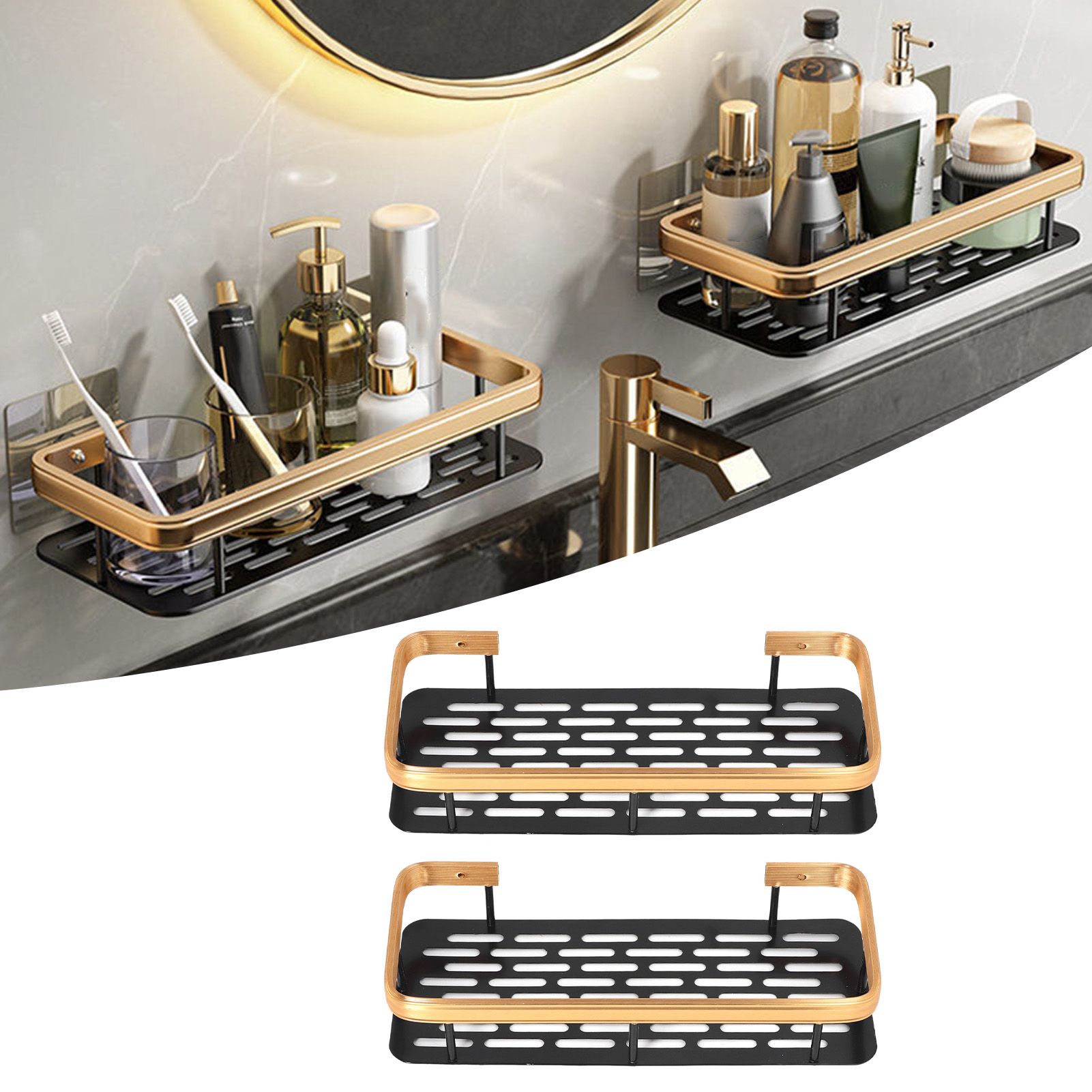 Shower Caddy Double Layer Rectangle Shape Space Saving Aluminum Punching Free view 11