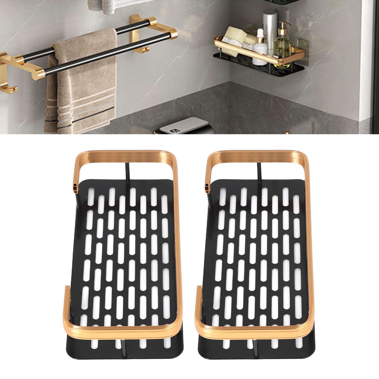 Shower Caddy Double Layer Rectangle Shape Space Saving Aluminum Punching Free view 12