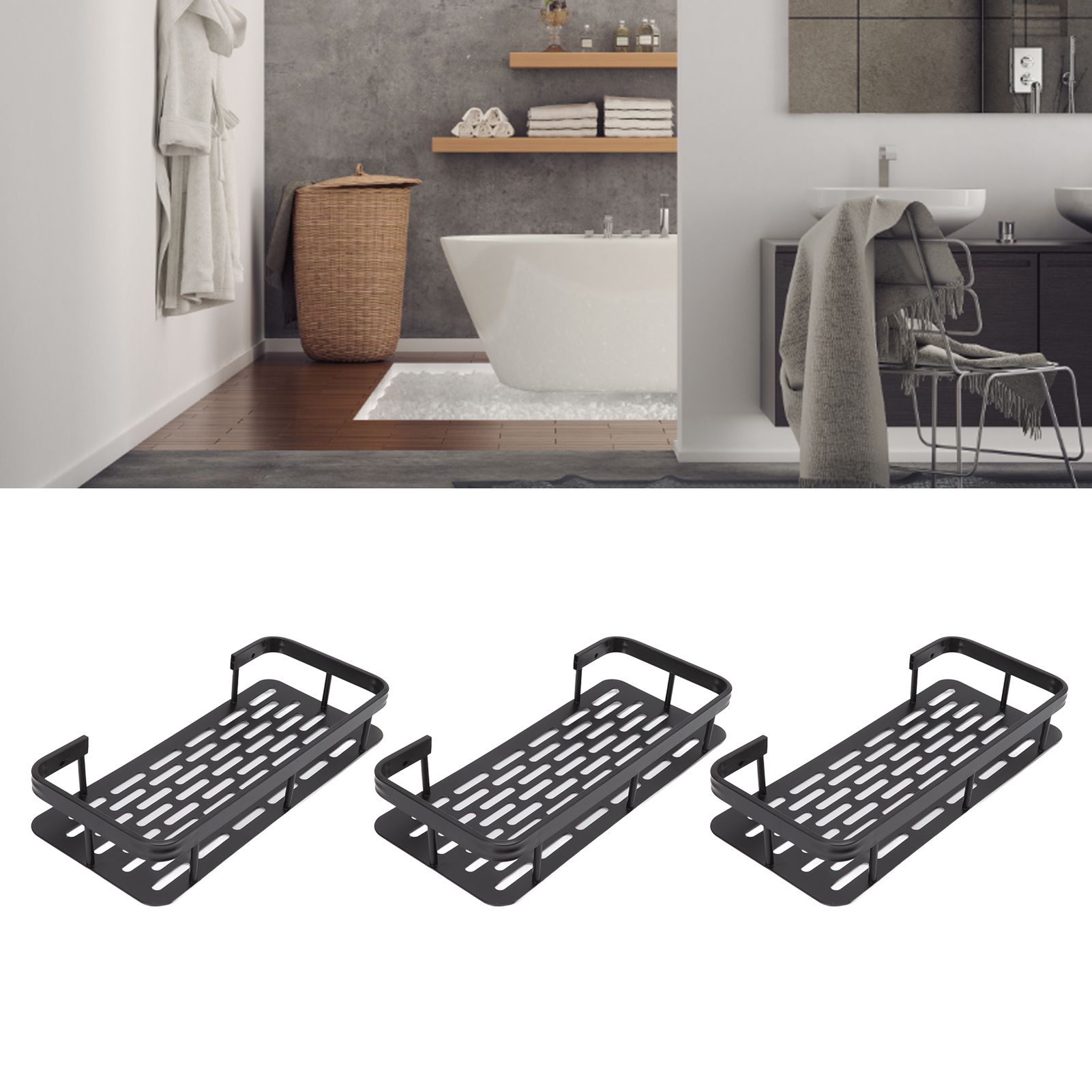 Shower Storage Rack 3 Layers Punch Free Rectangle Aluminum Shower Shelf Basket view 11