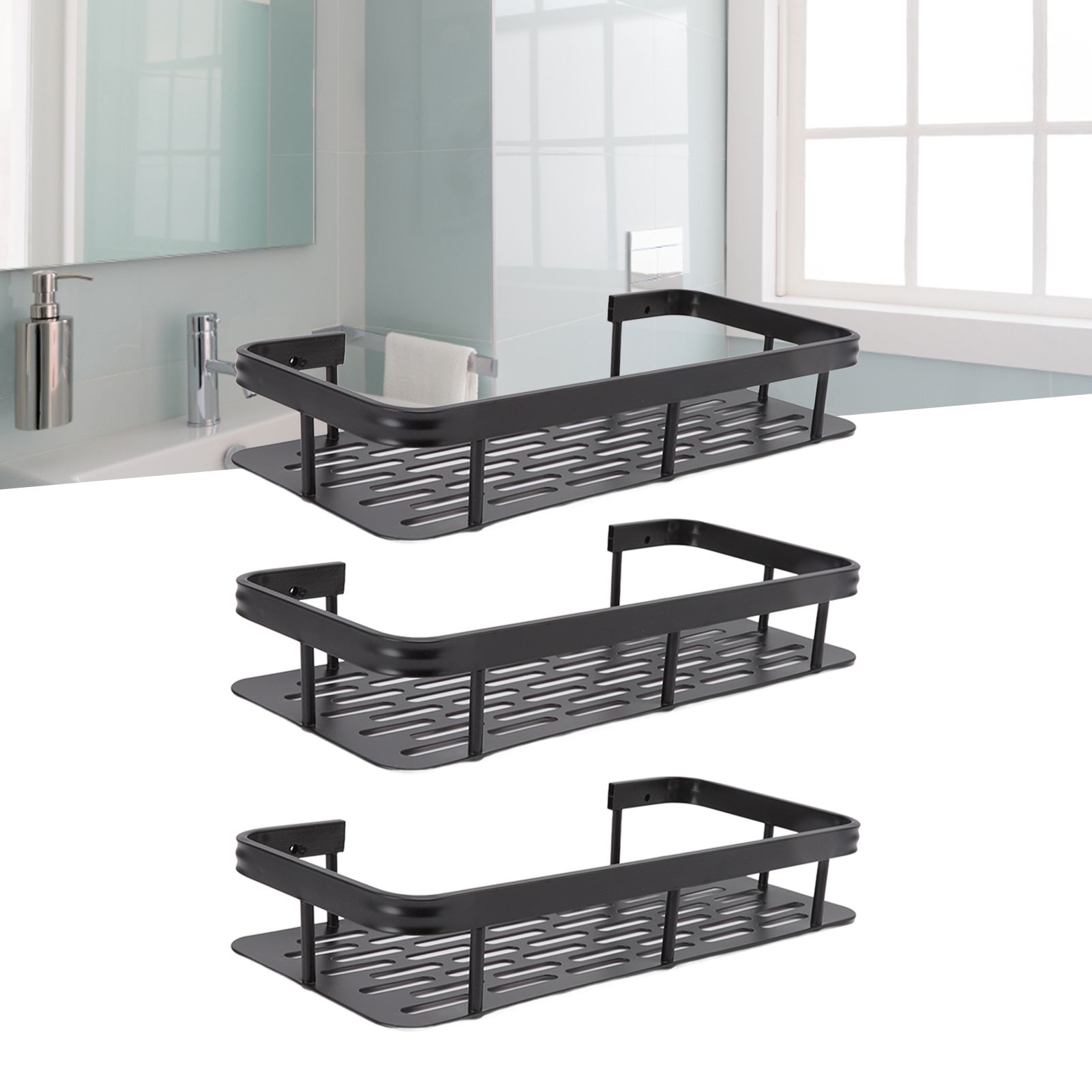 Shower Storage Rack 3 Layers Punch Free Rectangle Aluminum Shower Shelf Basket view 12