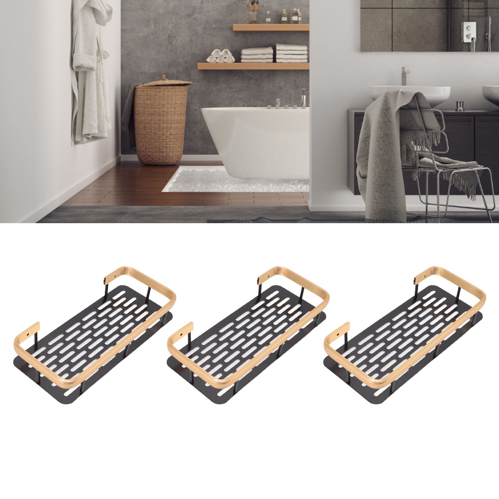 Shower Storage Rack 3 Layers Punch Free Rectangle Aluminum Shower Shelf Basket view 11