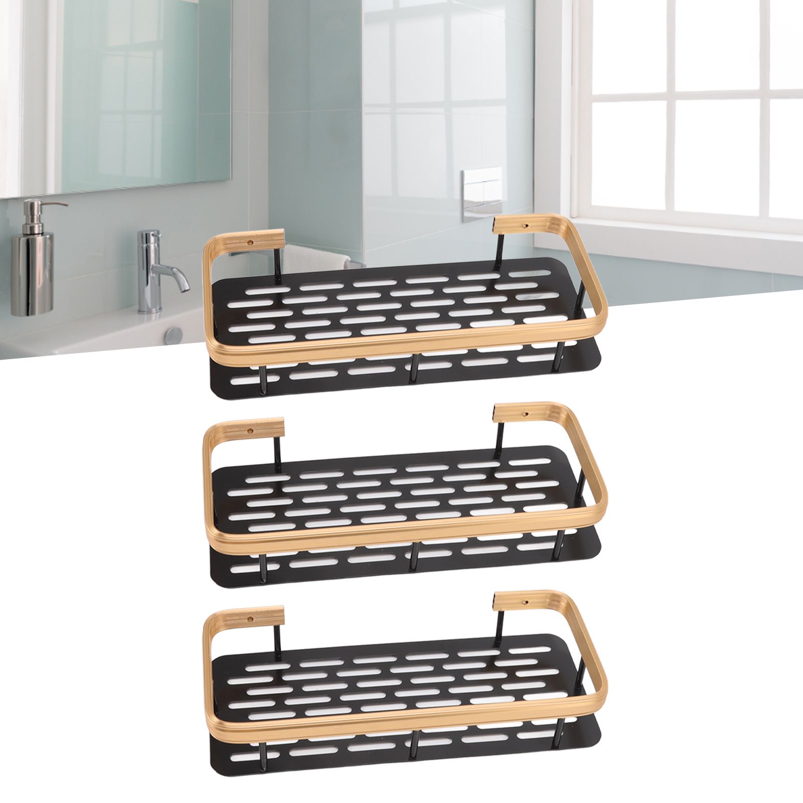 Shower Storage Rack 3 Layers Punch Free Rectangle Aluminum Shower Shelf Basket view 12