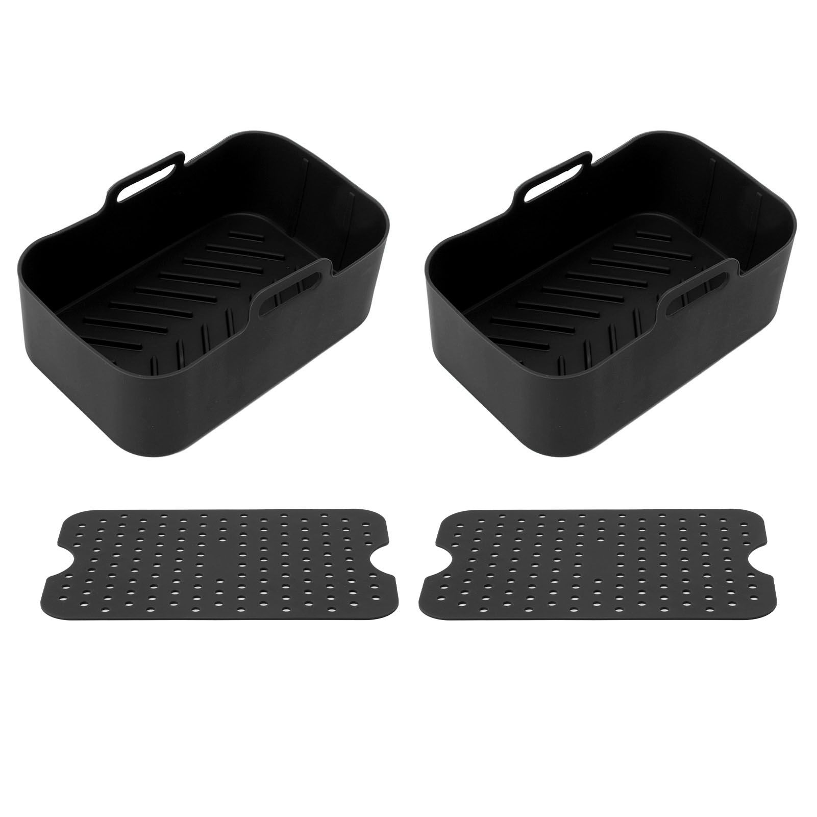 2 Sets Kitchen Fryer Silicone Basket and Mat Reusable Non Stick Rectangular — image 1