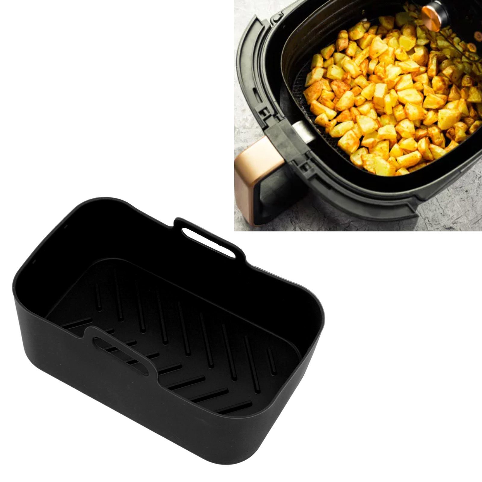 2 Sets Kitchen Fryer Silicone Basket and Mat Reusable Non Stick Rectangular view 11
