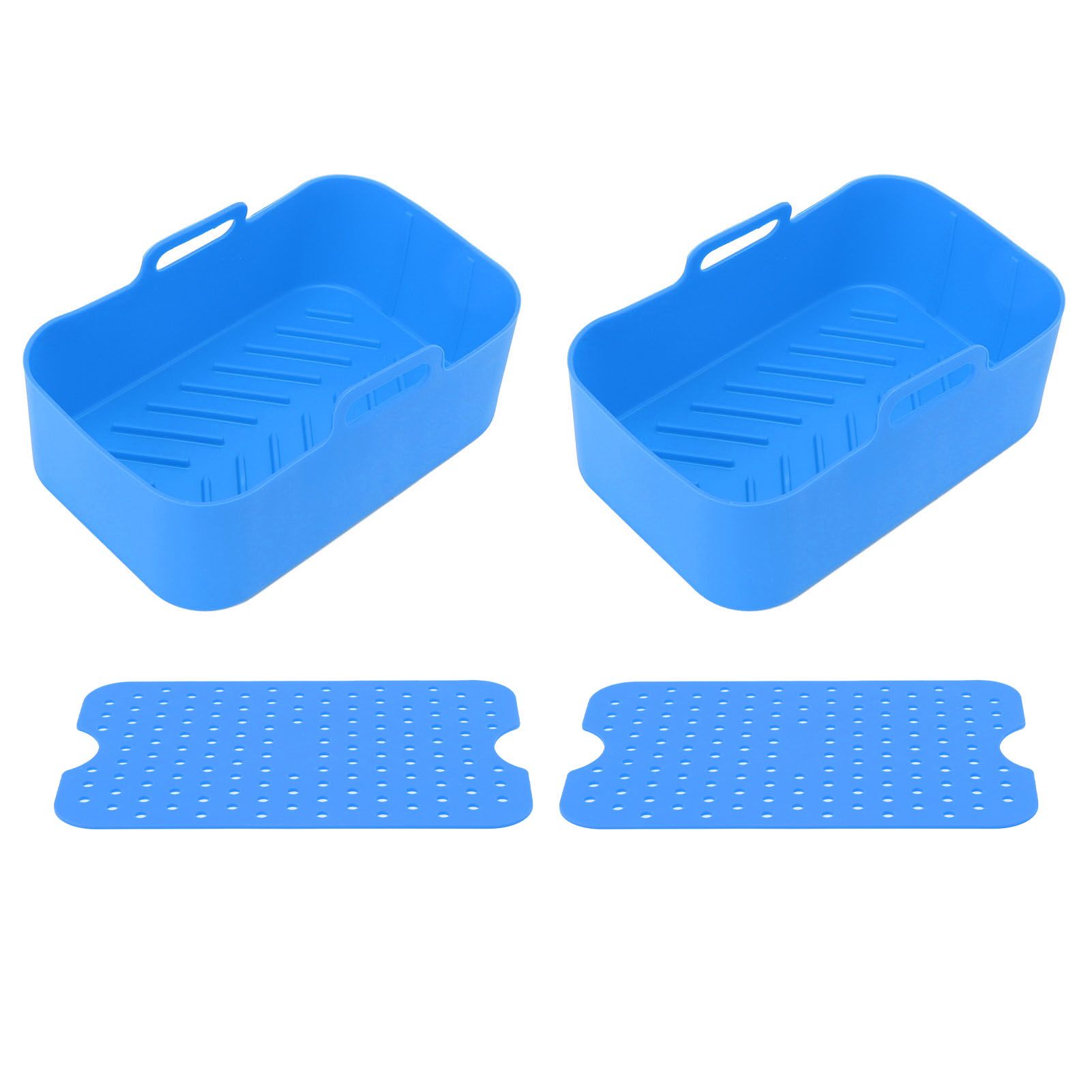 2 Sets Kitchen Fryer Silicone Basket and Mat Reusable Non Stick Rectangular
