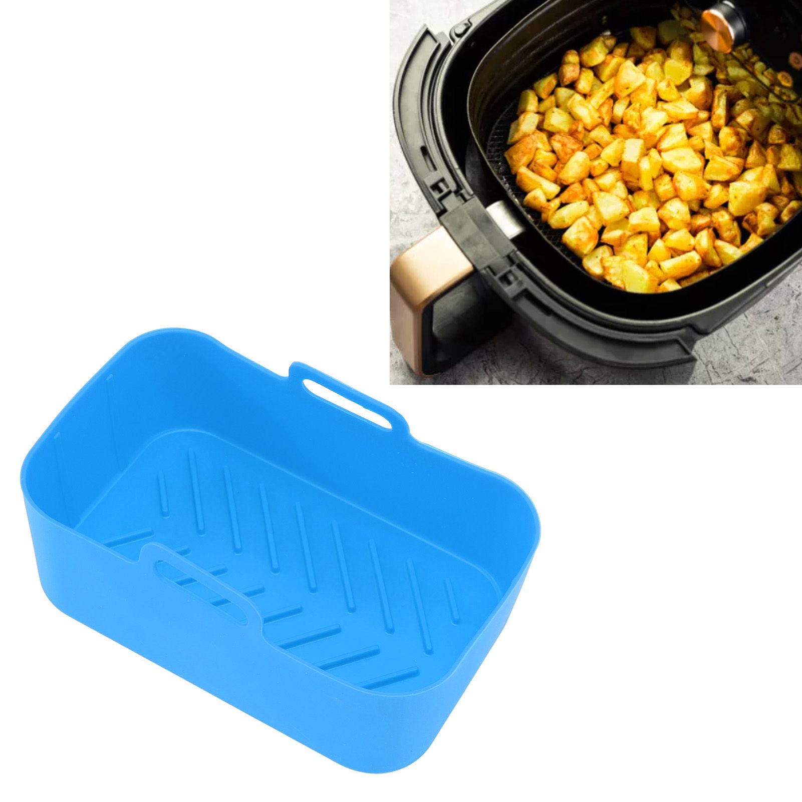 2 Sets Kitchen Fryer Silicone Basket and Mat Reusable Non Stick Rectangular view 11
