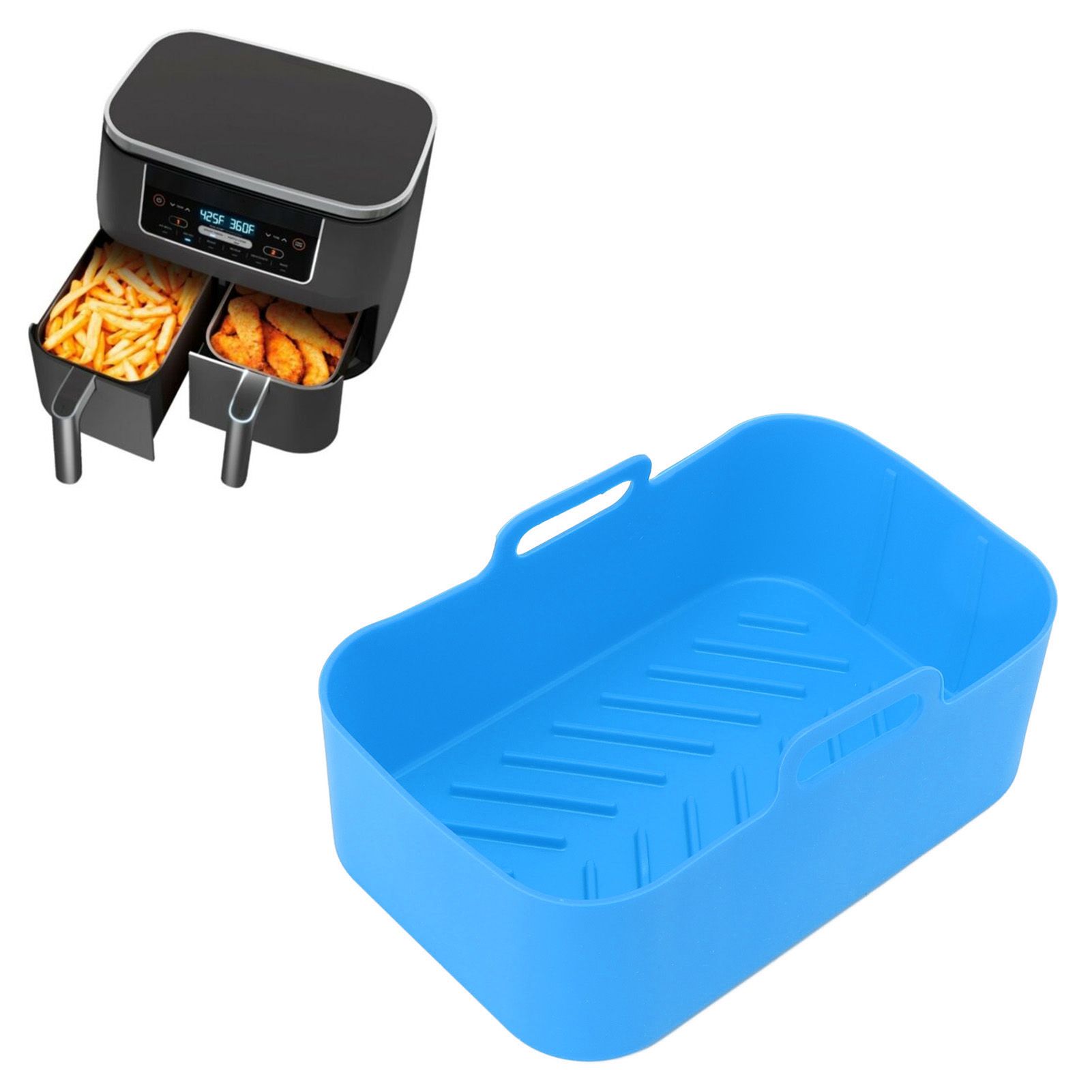 2 Sets Kitchen Fryer Silicone Basket and Mat Reusable Non Stick Rectangular view 12