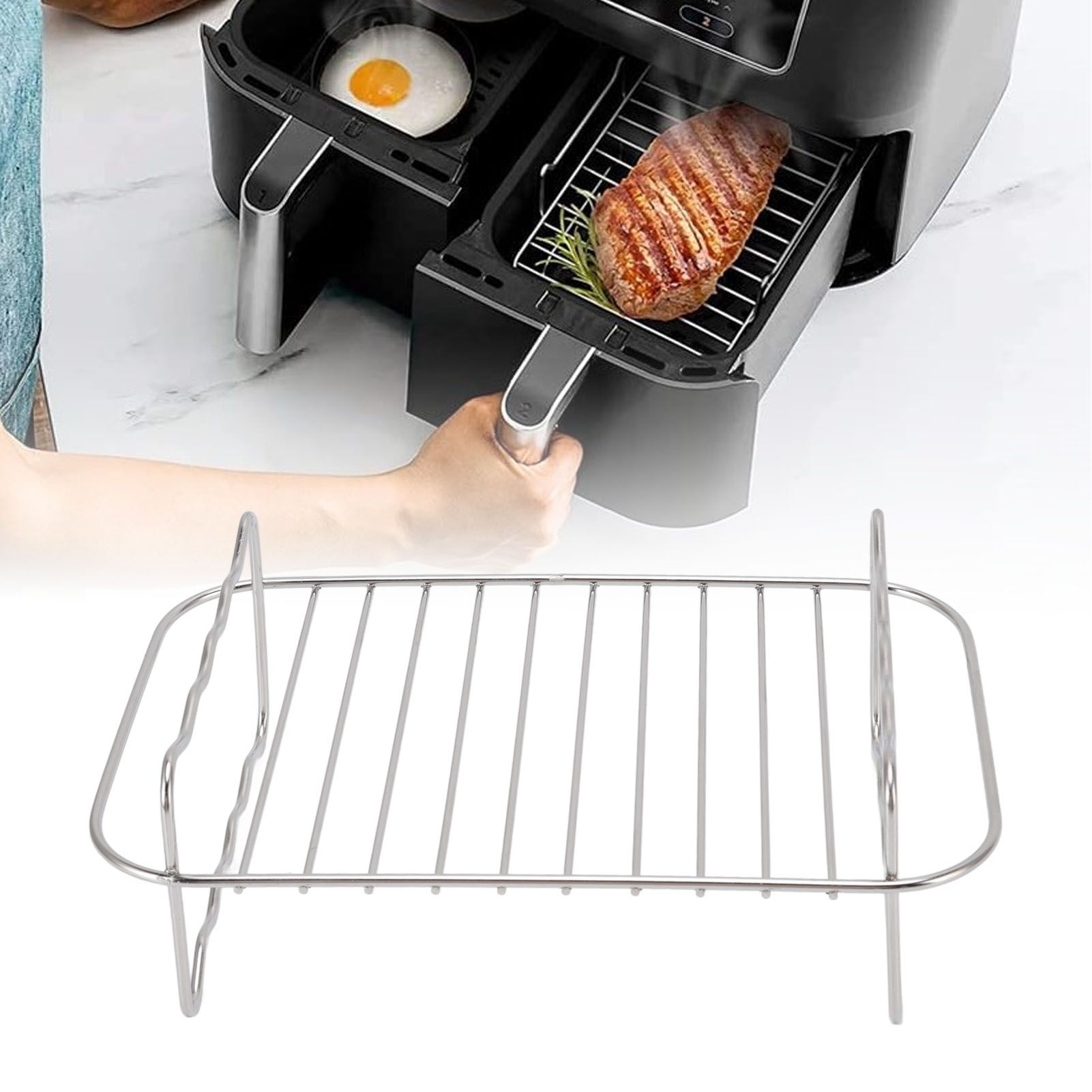 Fryer Rack Stainless Steel Rectangle Double Layer Fryer Accessory for NINJA view 11