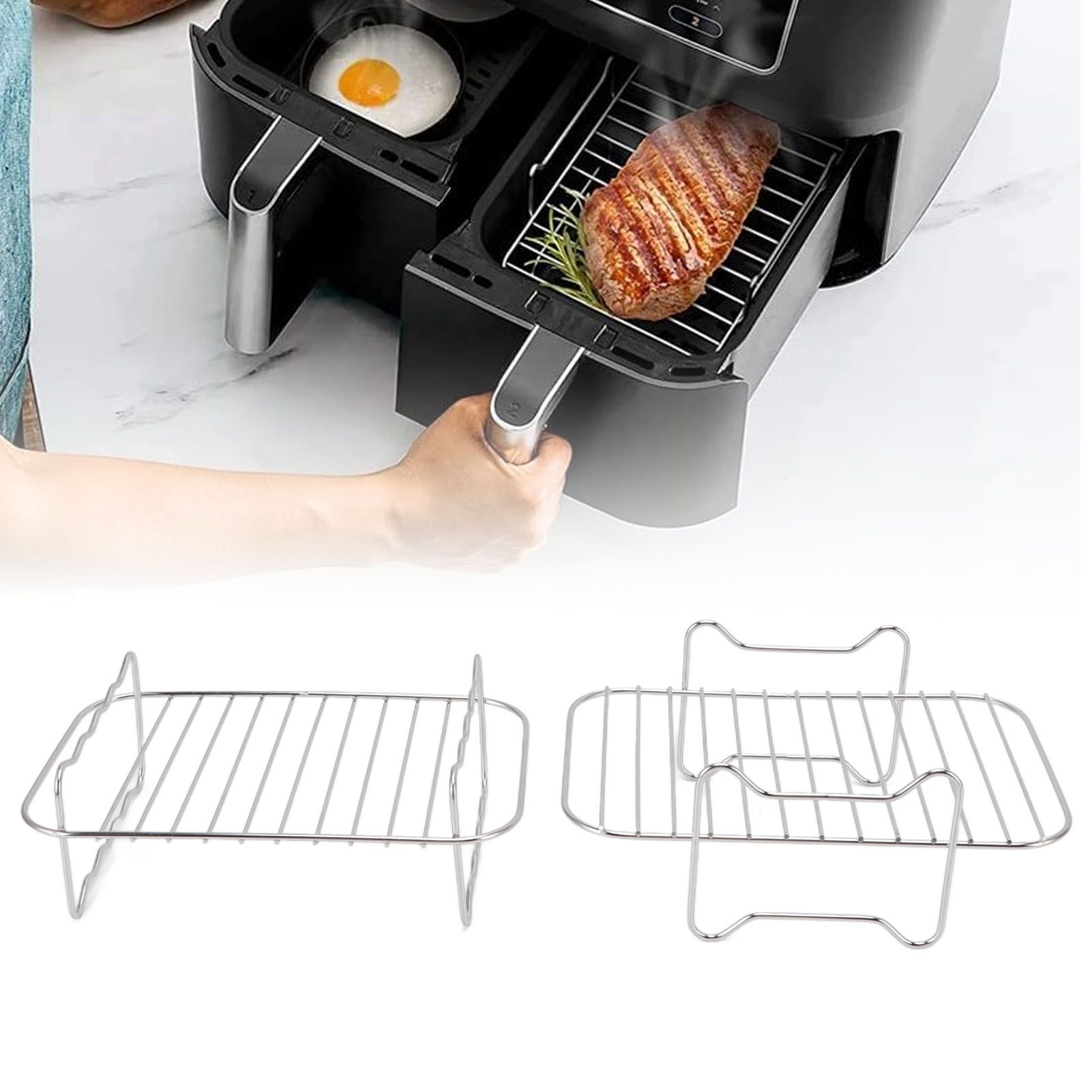 Fryer Rack Stainless Steel Skewer Rack Fryer Steaming Rack with Anti Scalding view 12