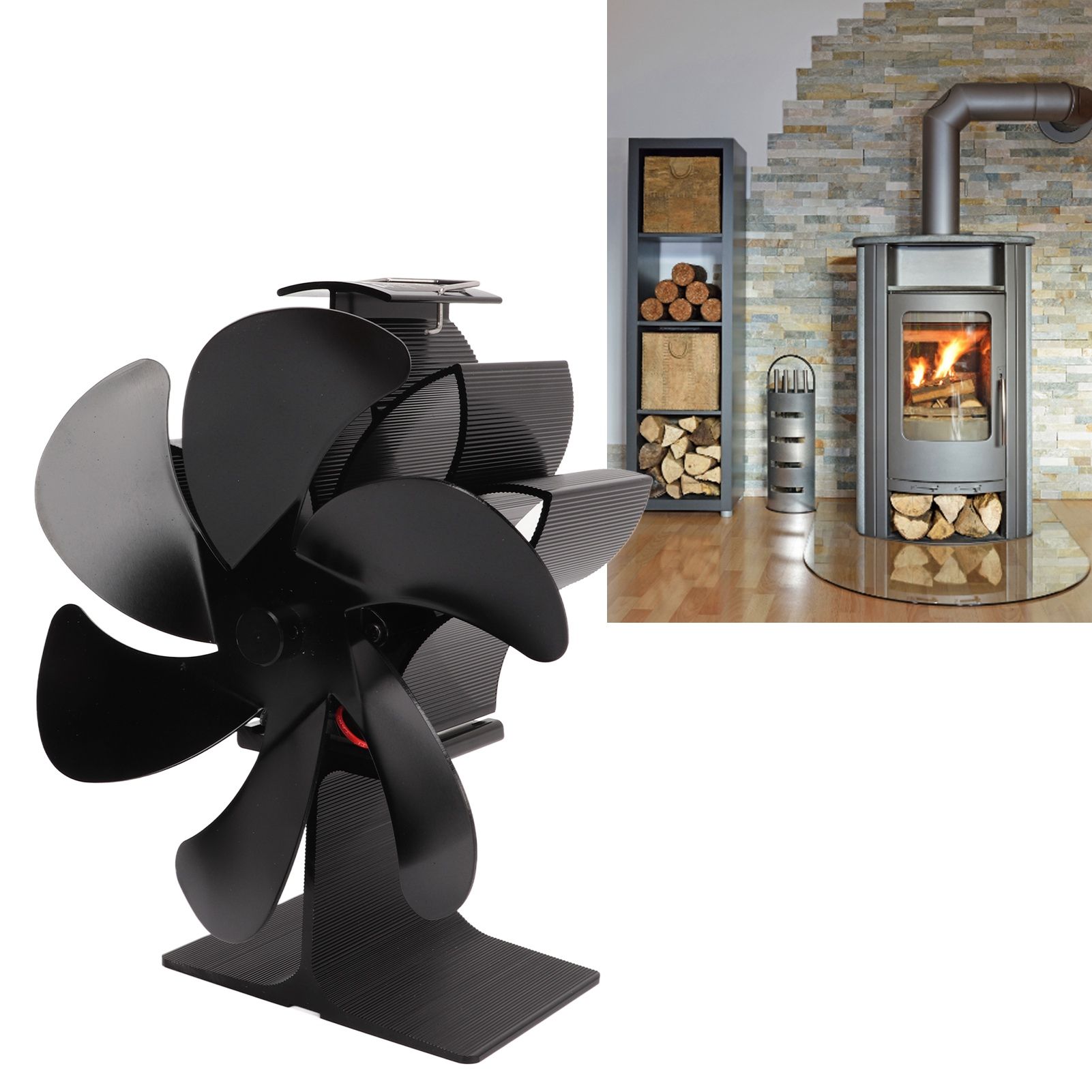 6 Blade Stove Eco Fan Black High Temperature Resistant Self Starting Energy view 9