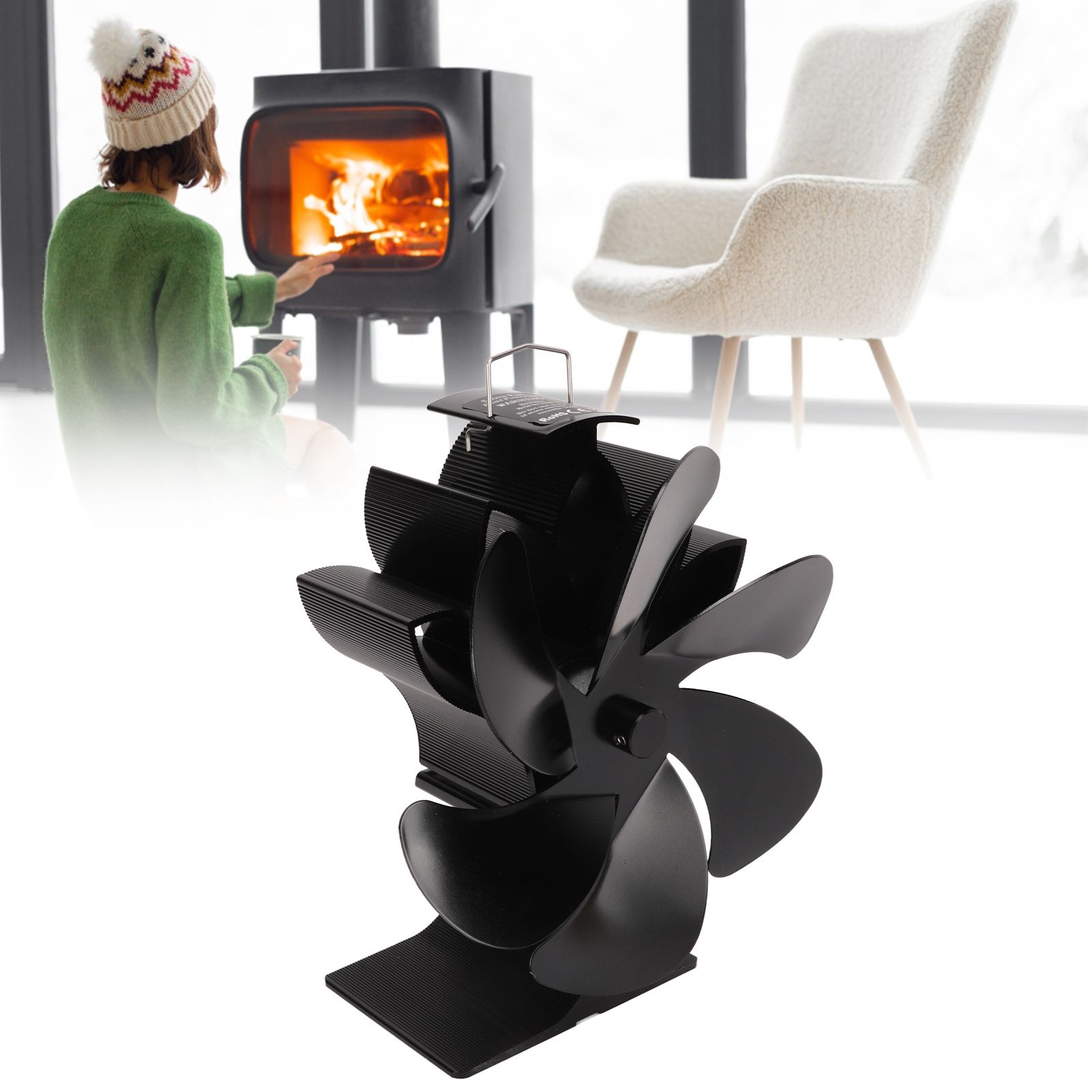 6 Blade Stove Eco Fan Black High Temperature Resistant Self Starting Energy view 11