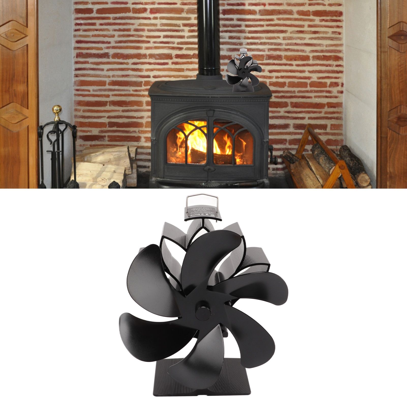6 Blade Stove Eco Fan Black High Temperature Resistant Self Starting Energy view 12