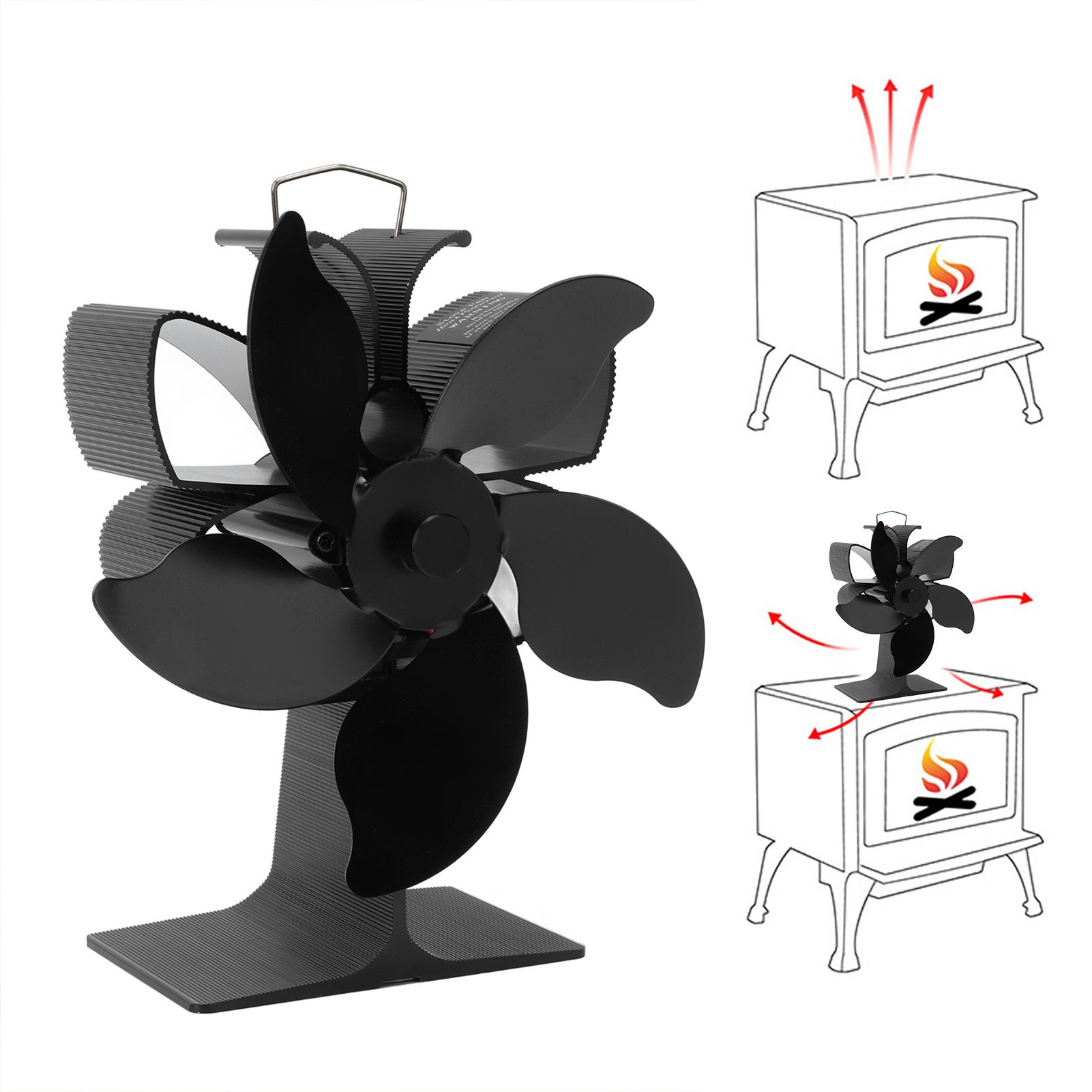 Heat Powered Fireplace Fan Black Stove Fan 5 Blades Thermal Power High view 11