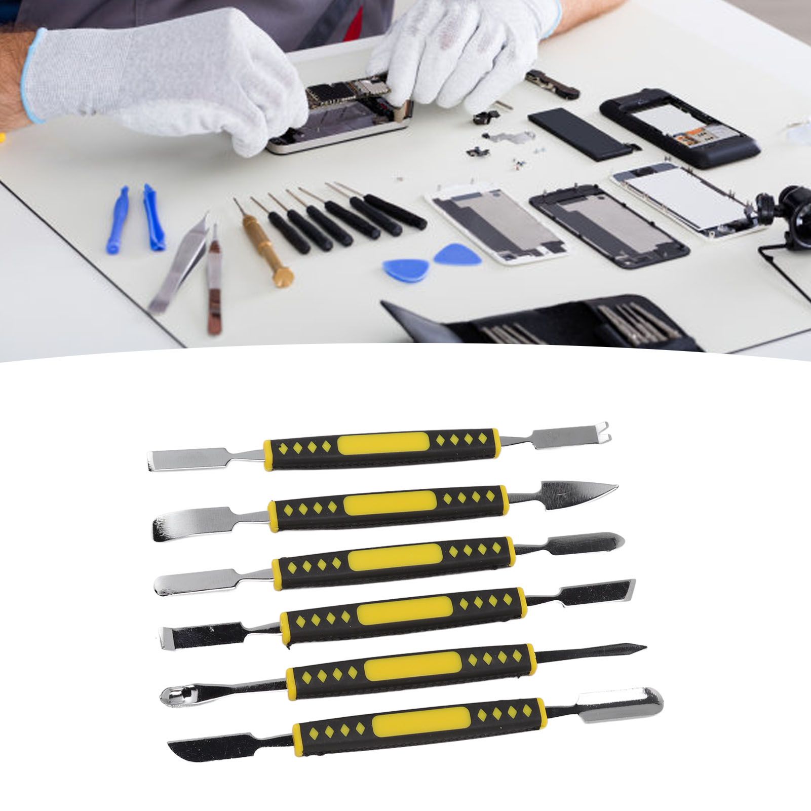 6Pcs Spudger Opening Pry Tool ABS Handle Alloy Steel Bar for Electronic view 12