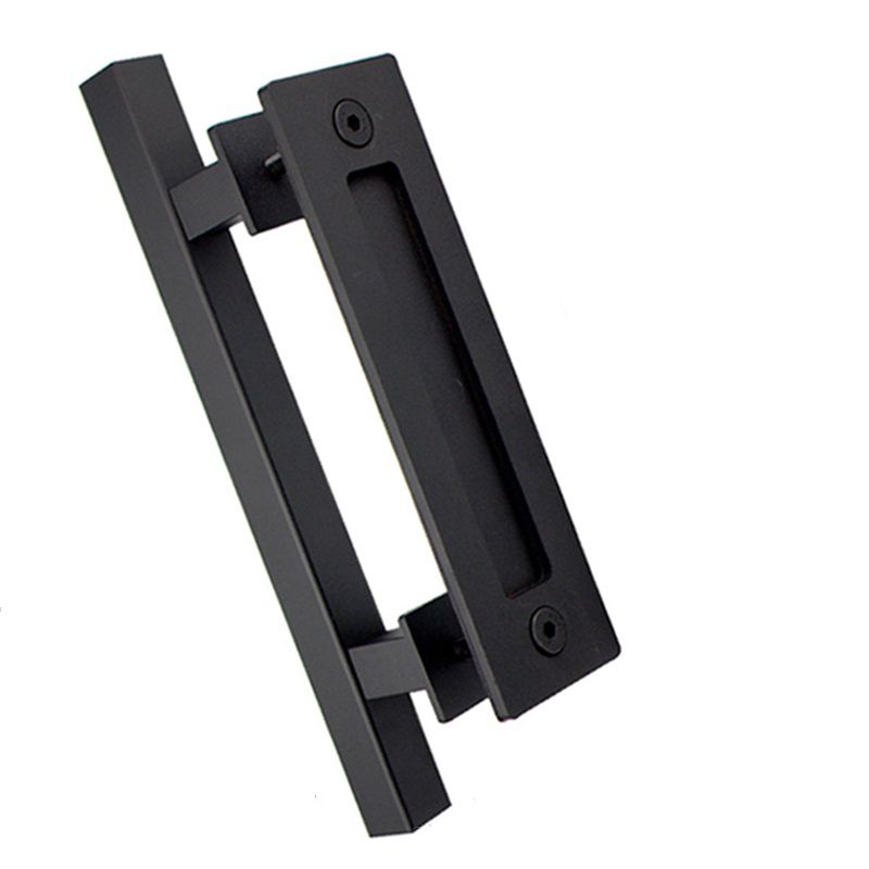 Sliding Barn Door Handle Flat Back Plate Double Sided Rectangular Black Door view 2