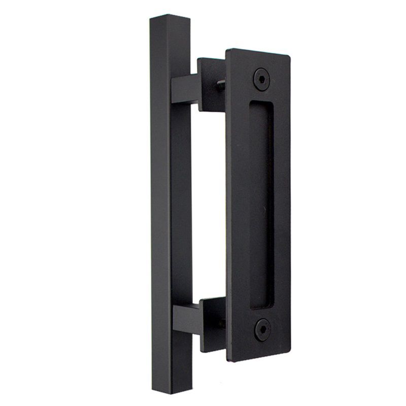 Sliding Barn Door Handle Flat Back Plate Double Sided Rectangular Black Door view 4