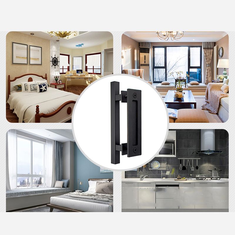 Sliding Barn Door Handle Flat Back Plate Double Sided Rectangular Black Door view 7
