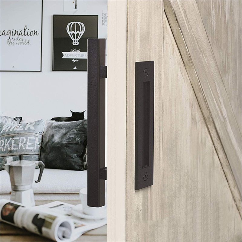 Sliding Barn Door Handle Flat Back Plate Double Sided Rectangular Black Door view 8